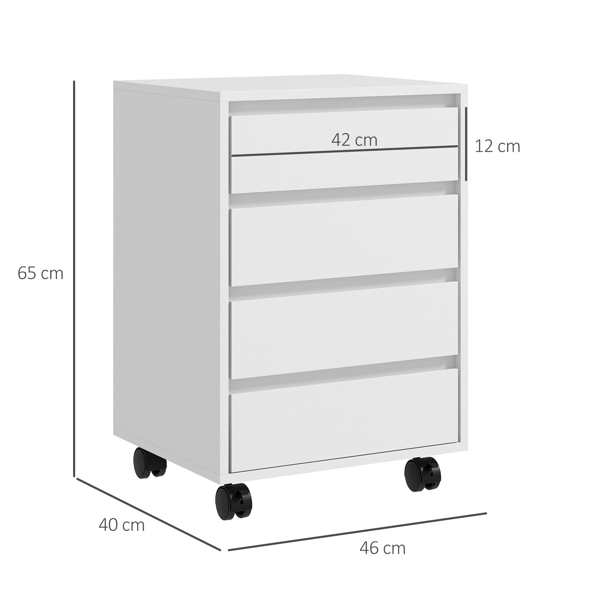 Bloco de Gavetas de Escritório 4 Gavetas 46x40x65 cm Branco