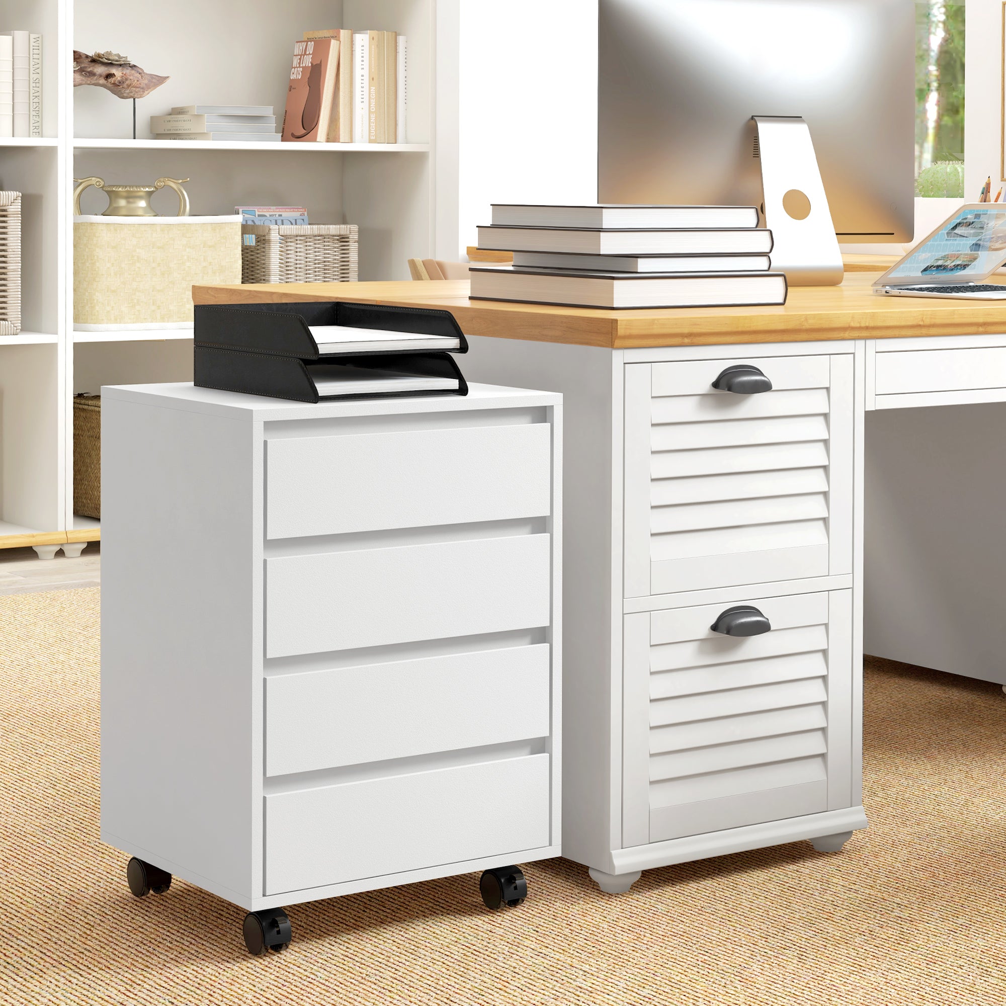 Bloco de Gavetas de Escritório 4 Gavetas 46x40x65 cm Branco