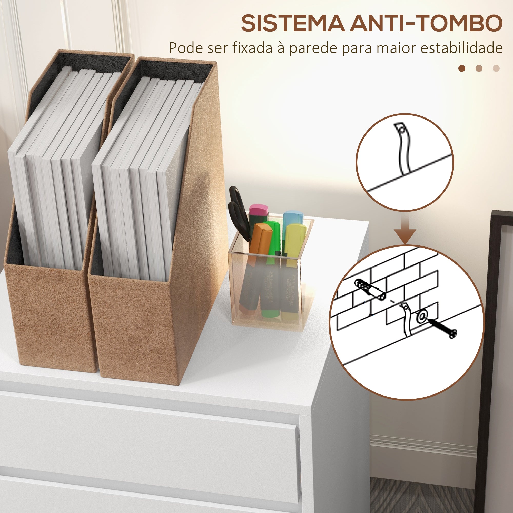 Bloco de Gavetas de Escritório 4 Gavetas 46x40x65 cm Branco