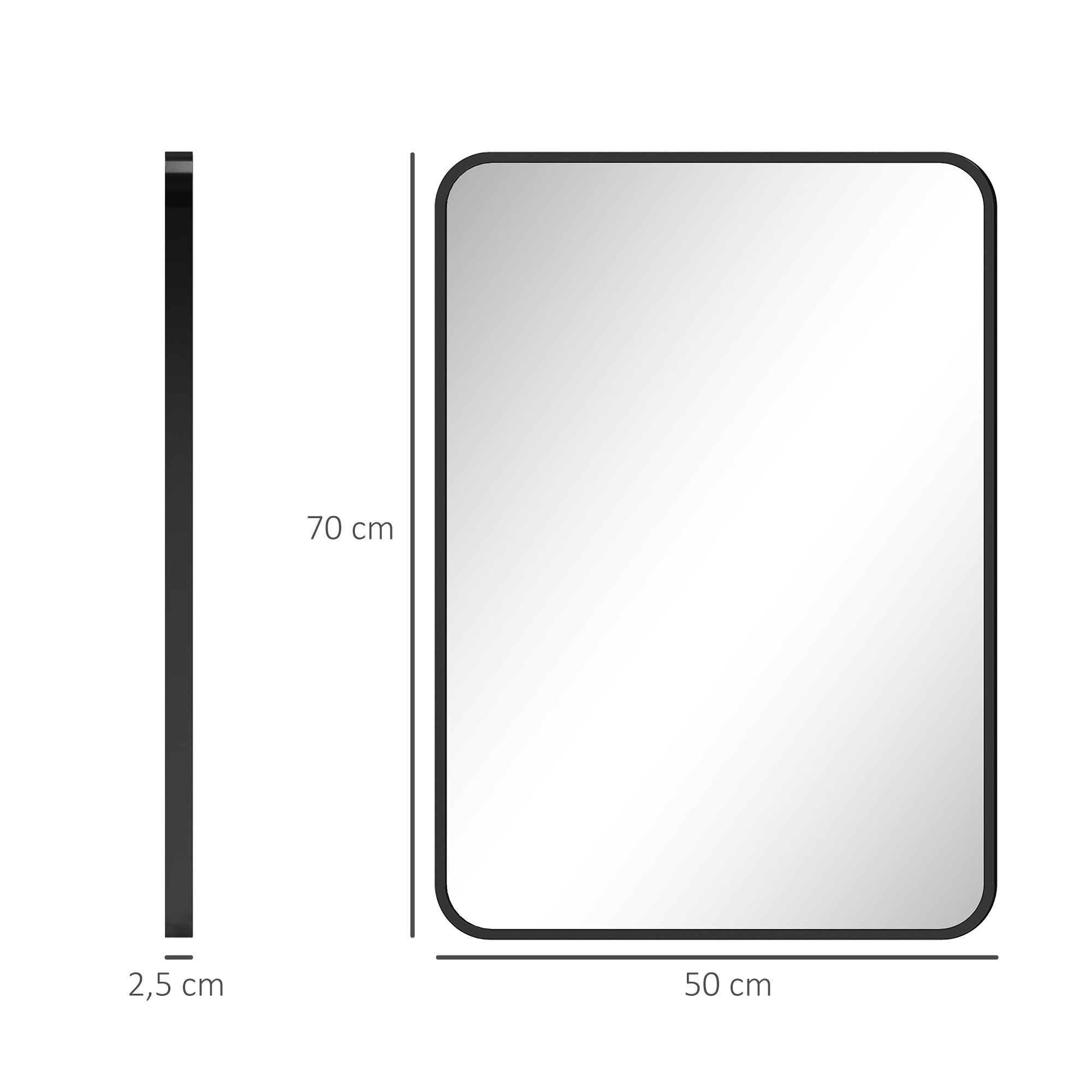 Espelho Retangular – 50x70 cm – Preto – Vidro e metal