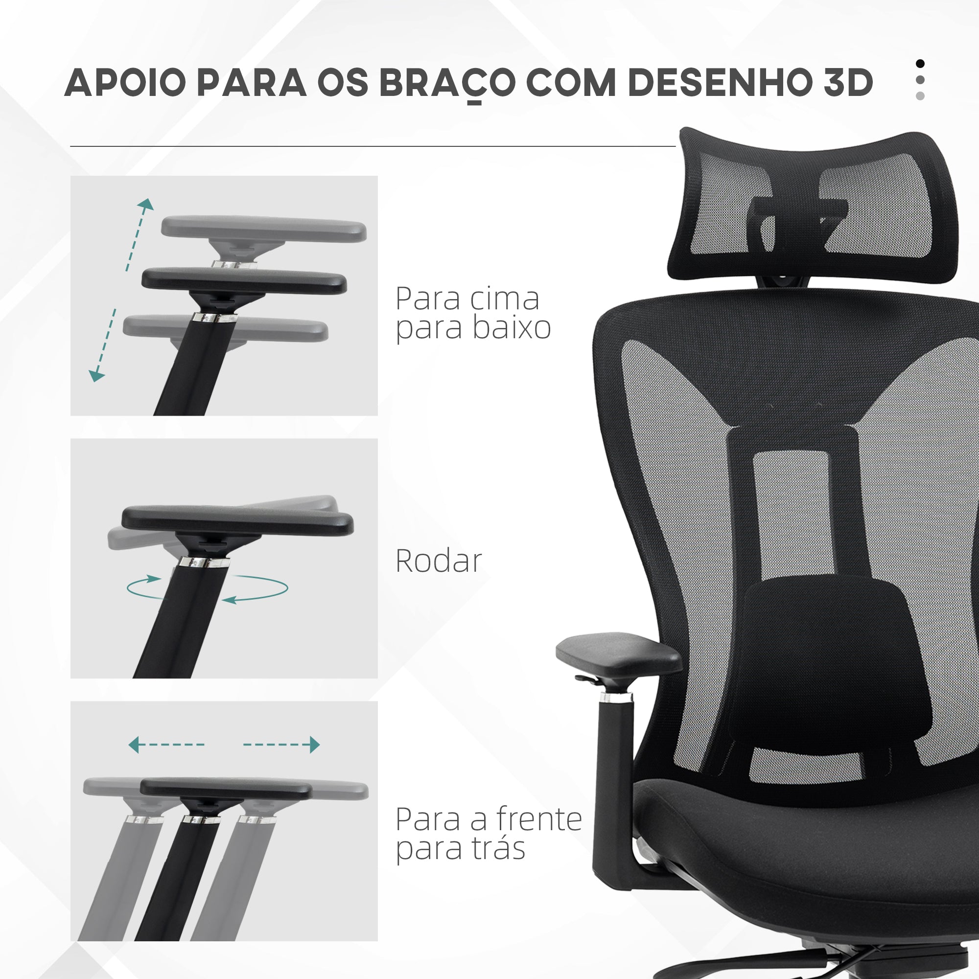 Cadeira de Escritório Reclinável Preto 70x66x120-128 cm