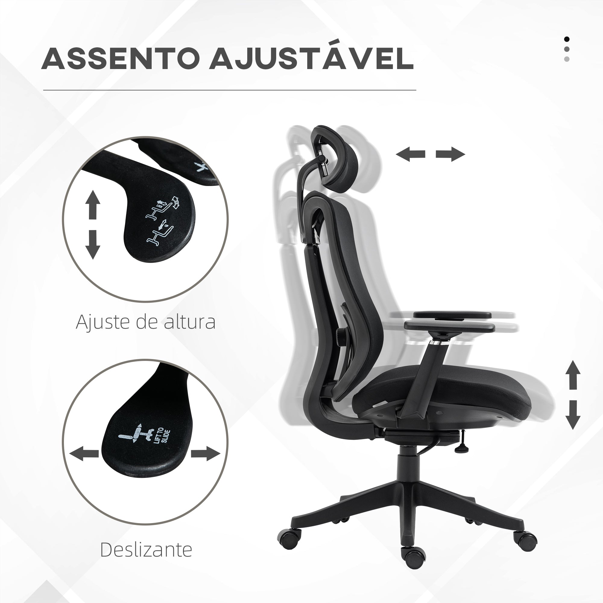 Cadeira de Escritório Reclinável Preto 70x66x120-128 cm