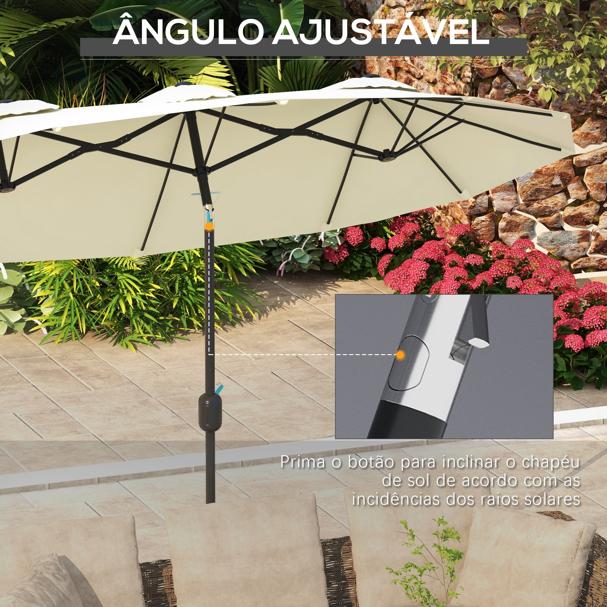 Chapéu de Sol Duplo – 285x147x227cm – Bege – Poliéster e Aço