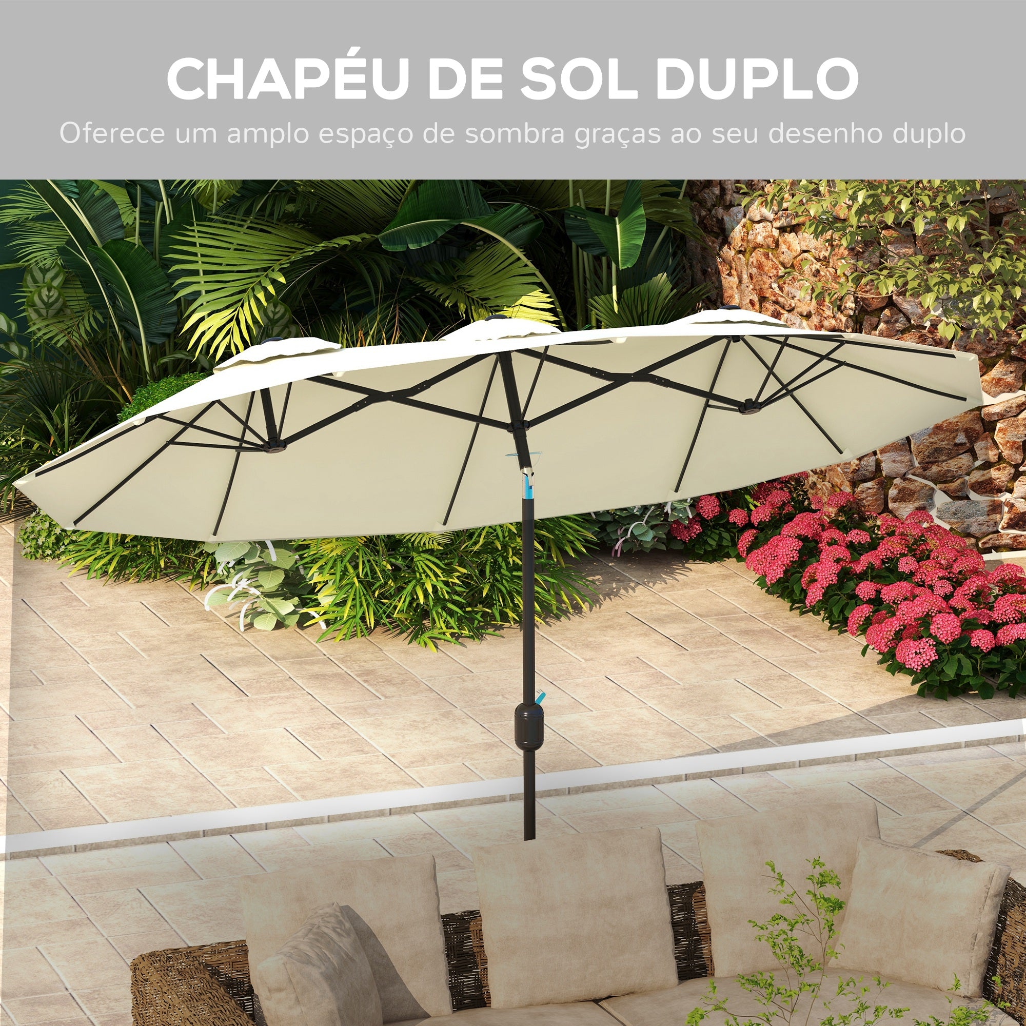 Chapéu de Sol Duplo – 285x147x227cm – Bege – Poliéster e Aço
