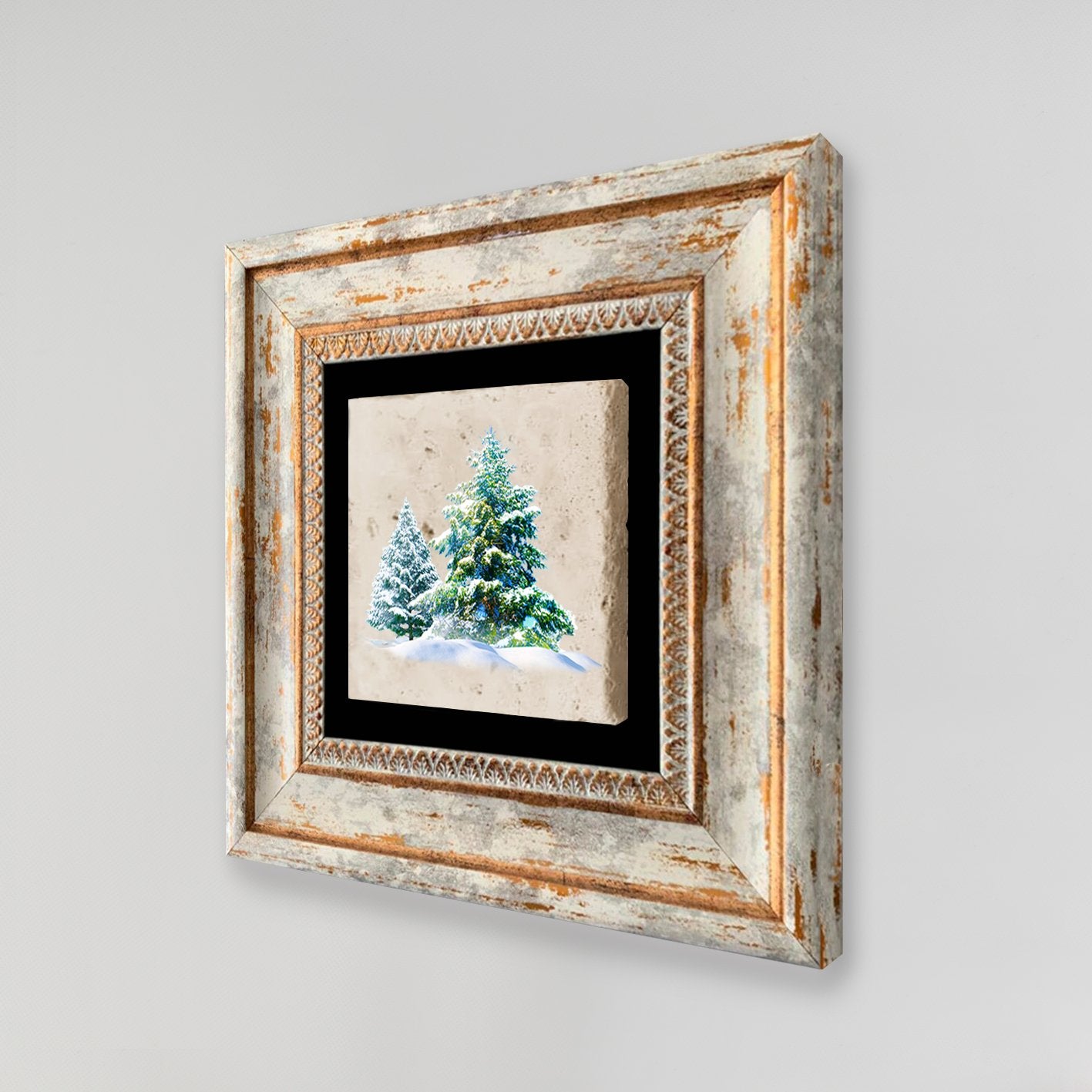 Quadro Decorativo em Pedra Natural com Moldura de Madeira - Impressão UV Multicolor 20x20cm