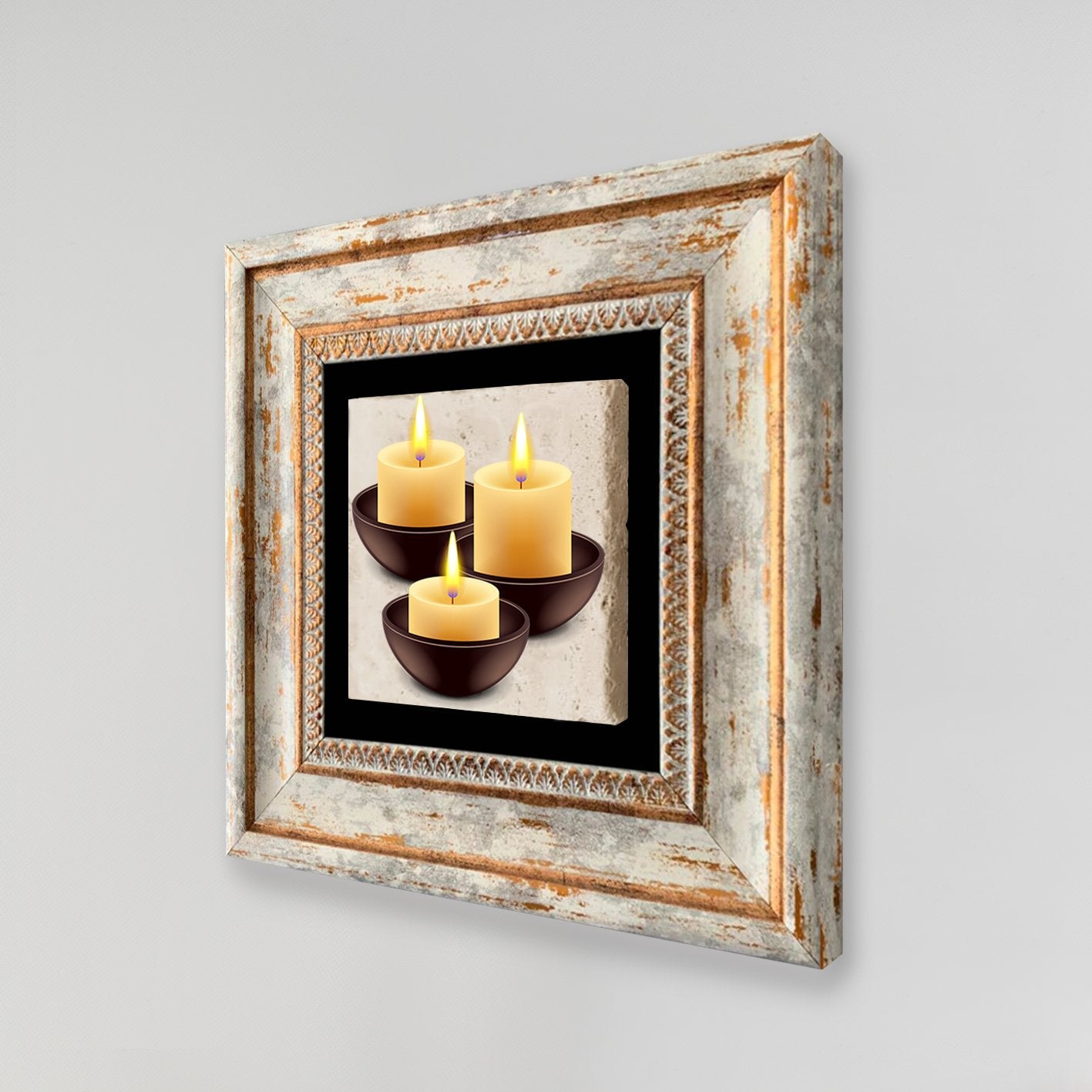 Quadro Decorativo em Pedra Natural com Moldura de Madeira - Impressão UV Multicolor 20x20cm