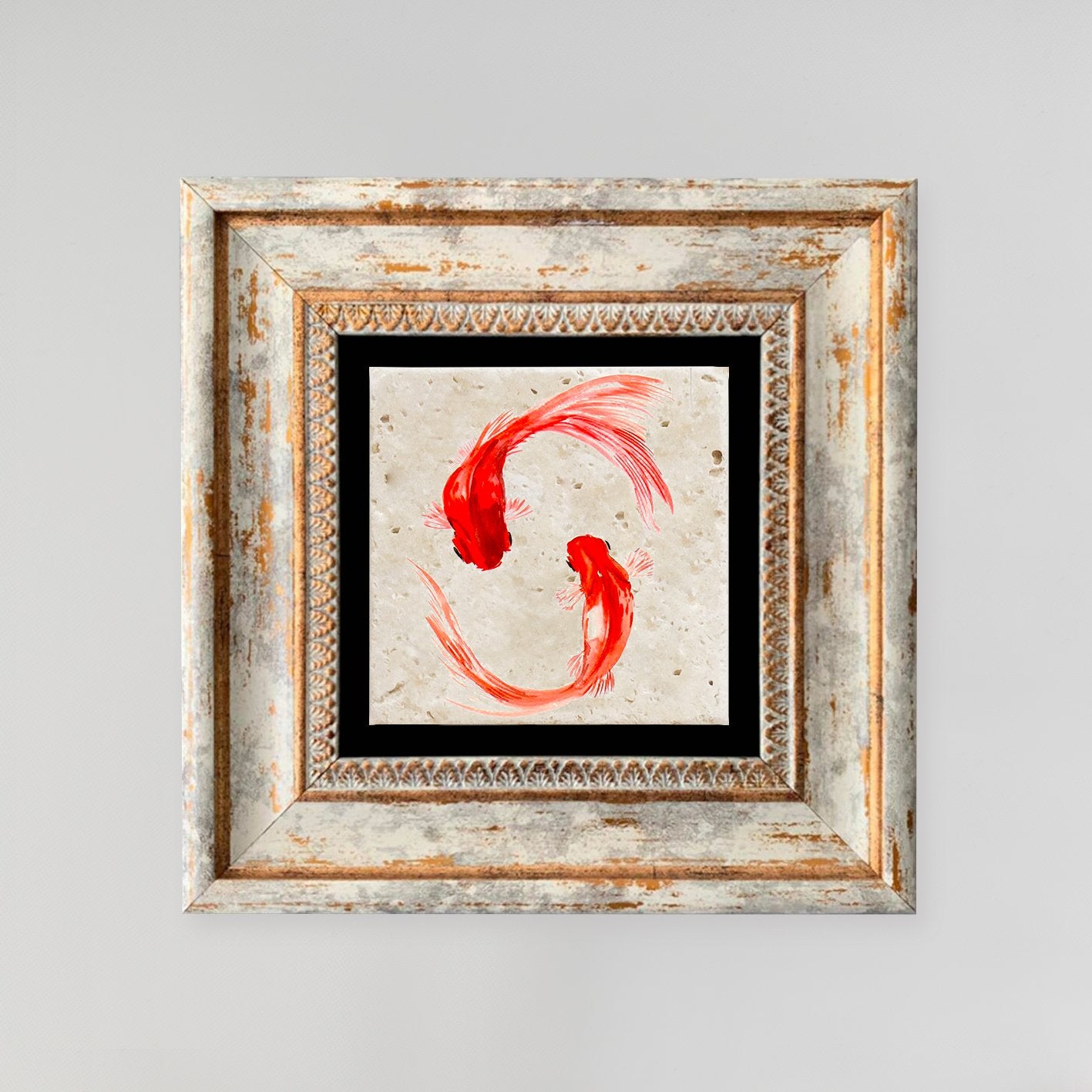 Quadro Decorativo em Pedra Natural com Moldura de Madeira - Impressão UV Multicolor 20x20cm