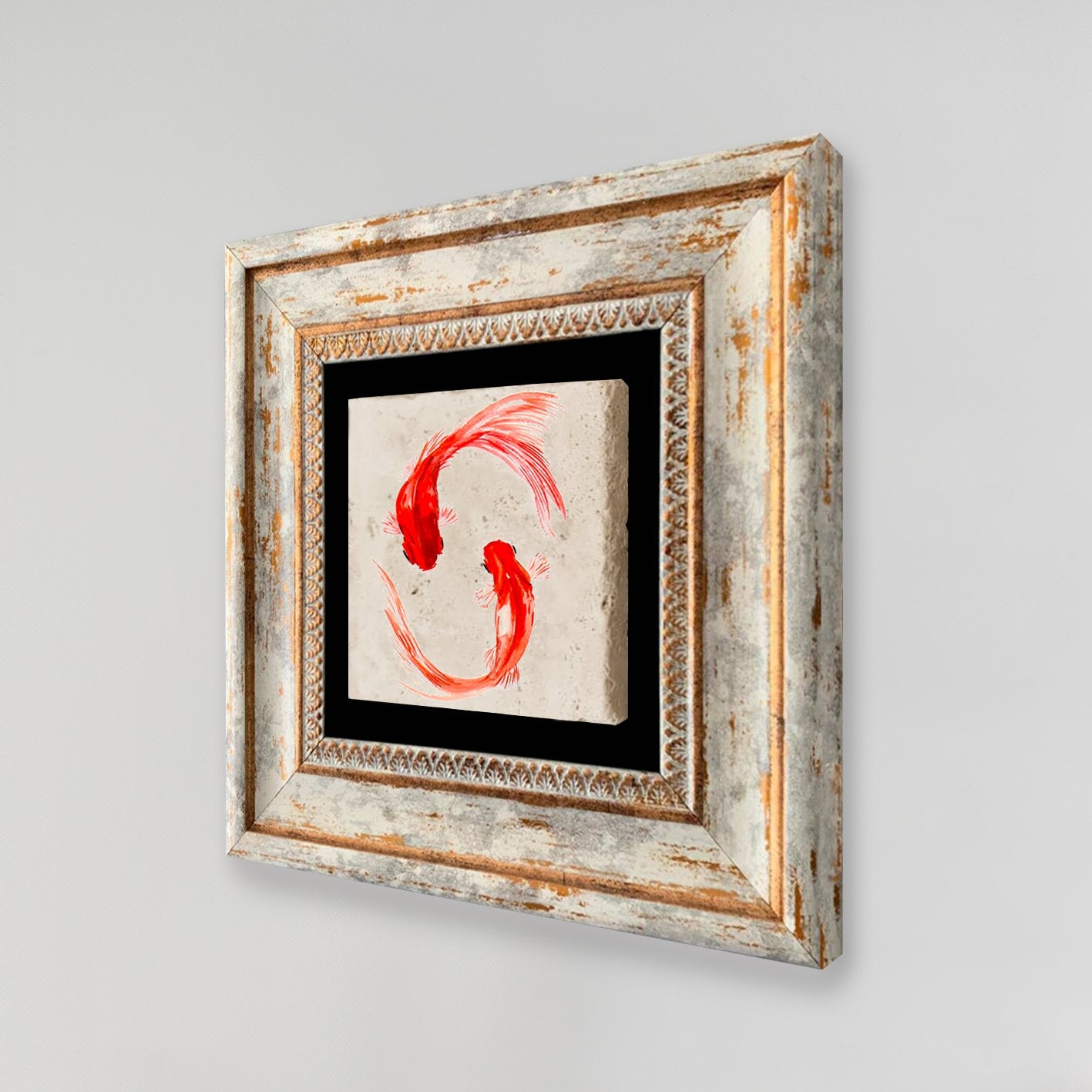 Quadro Decorativo em Pedra Natural com Moldura de Madeira - Impressão UV Multicolor 20x20cm