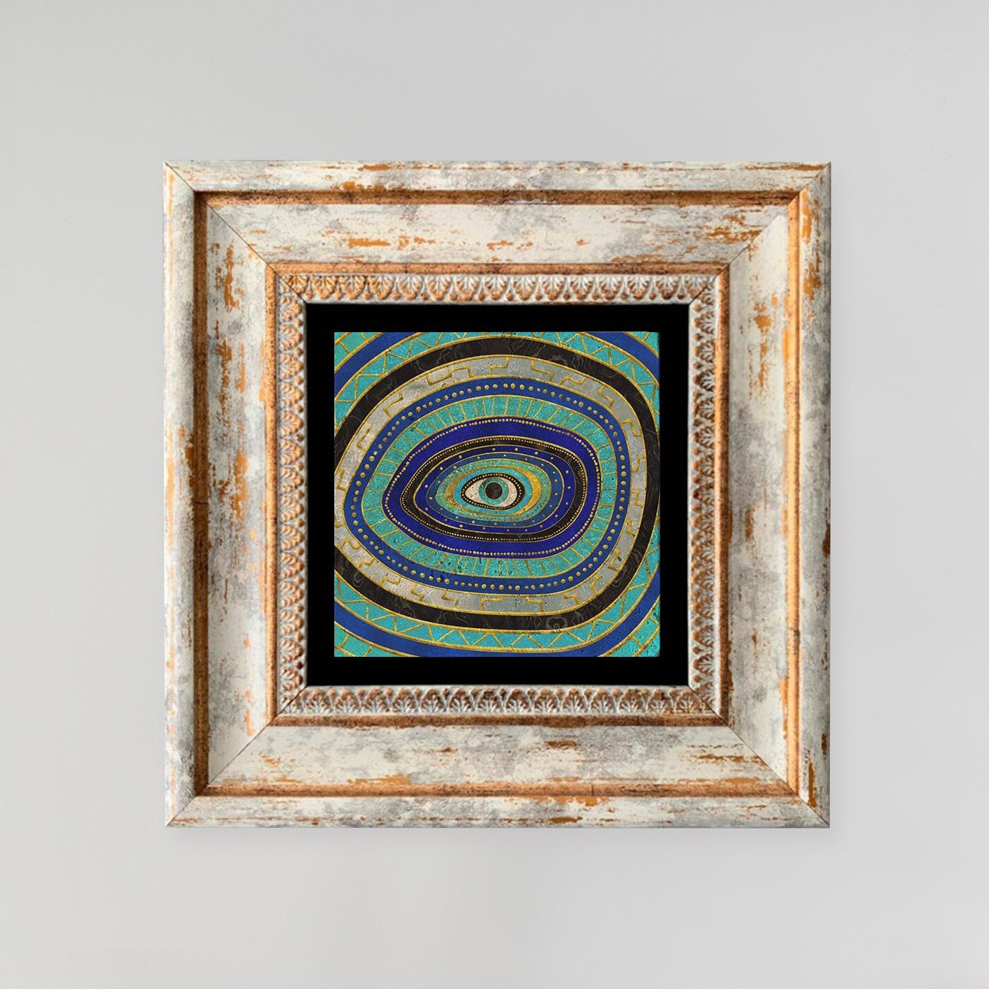 Pintura decorativa emoldurada – 20 x 20 cm – 100% Pedra e 100% Madeira