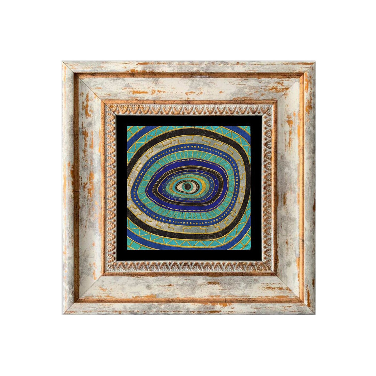 Pintura decorativa emoldurada – 20 x 20 cm – 100% Pedra e 100% Madeira