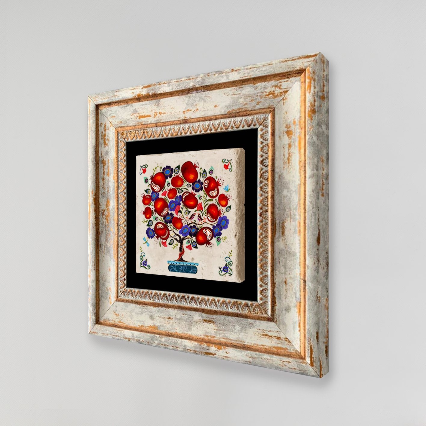 Pintura decorativa emoldurada – 20 x 20 cm – 100% pedra e moldura 100% madeira