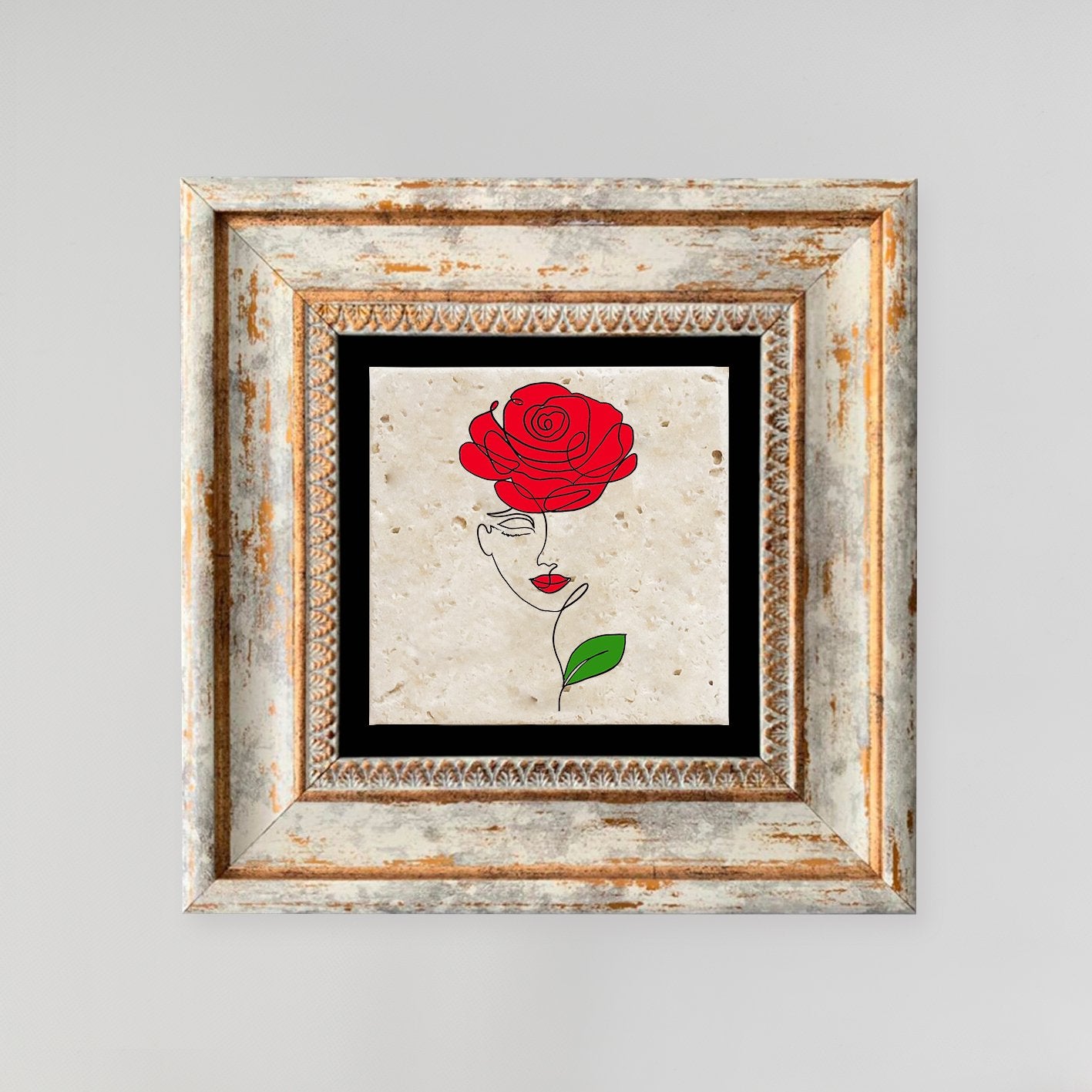 Pintura decorativa emoldurada – 20 x 20 cm – 100% pedra e moldura 100% madeira