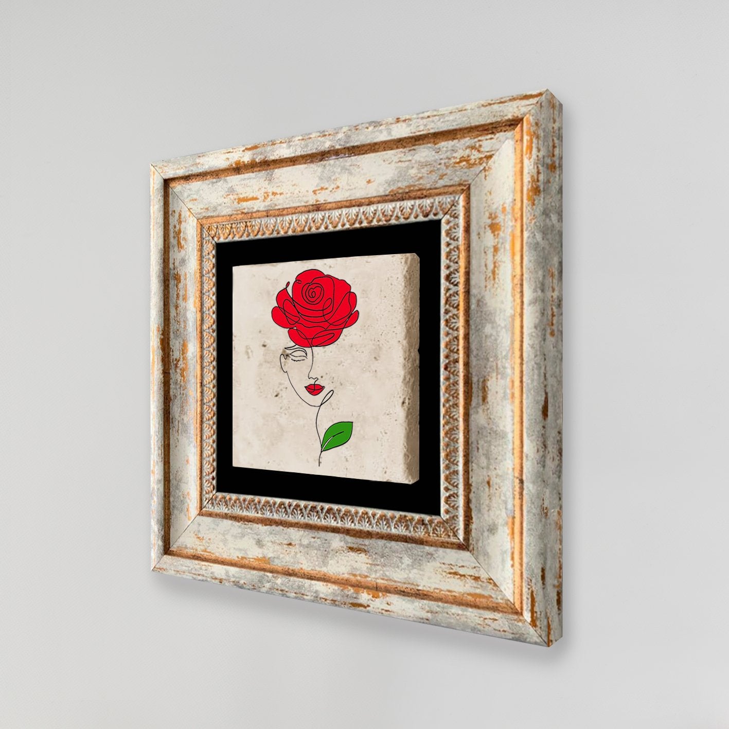 Pintura decorativa emoldurada – 20 x 20 cm – 100% pedra e moldura 100% madeira