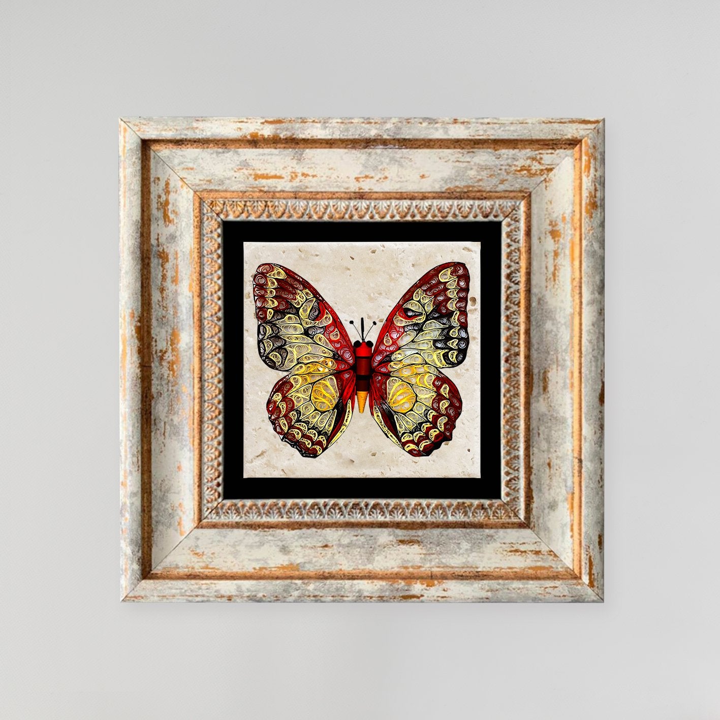 Pintura decorativa emoldurada – 20 x 20 cm – 100% pedra e moldura 100% madeira