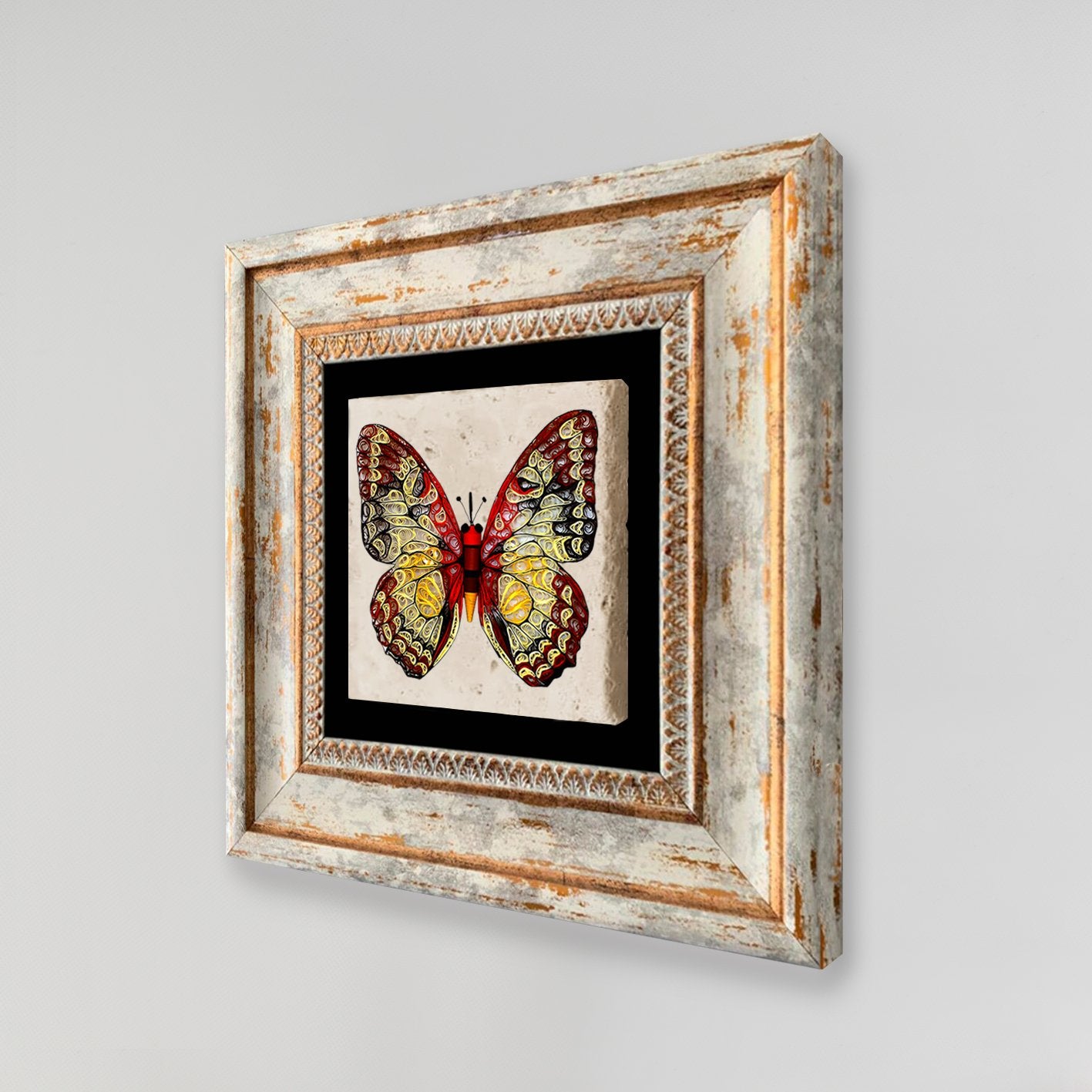 Pintura decorativa emoldurada – 20 x 20 cm – 100% pedra e moldura 100% madeira