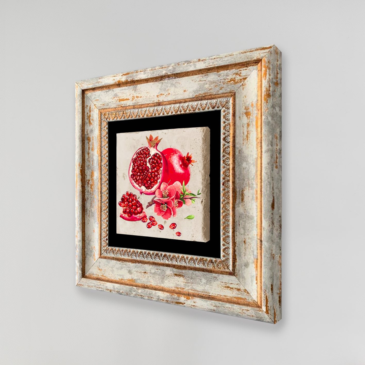 Pintura decorativa emoldurada – 20 x 20 cm – pedra e madeira