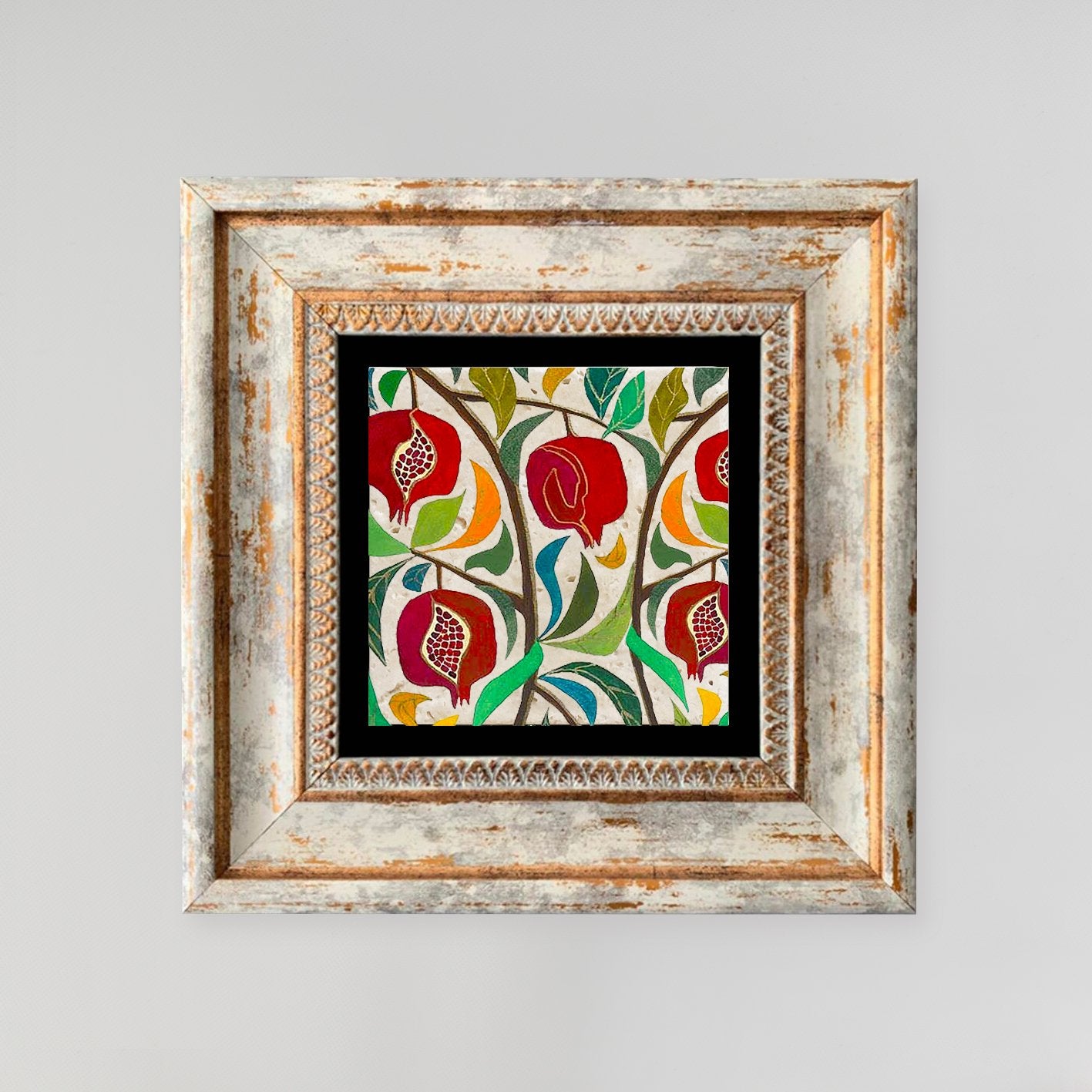 Quadro Decorativo em Pedra Natural com Moldura de Madeira - Impressão UV Multicolor 20x20cm