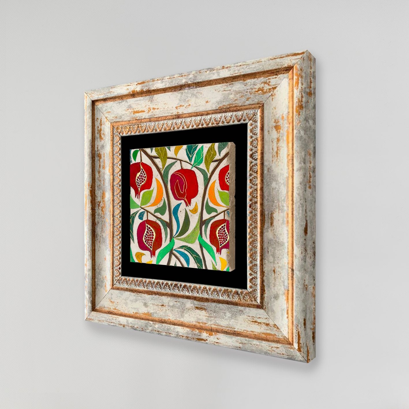 Quadro Decorativo em Pedra Natural com Moldura de Madeira - Impressão UV Multicolor 20x20cm