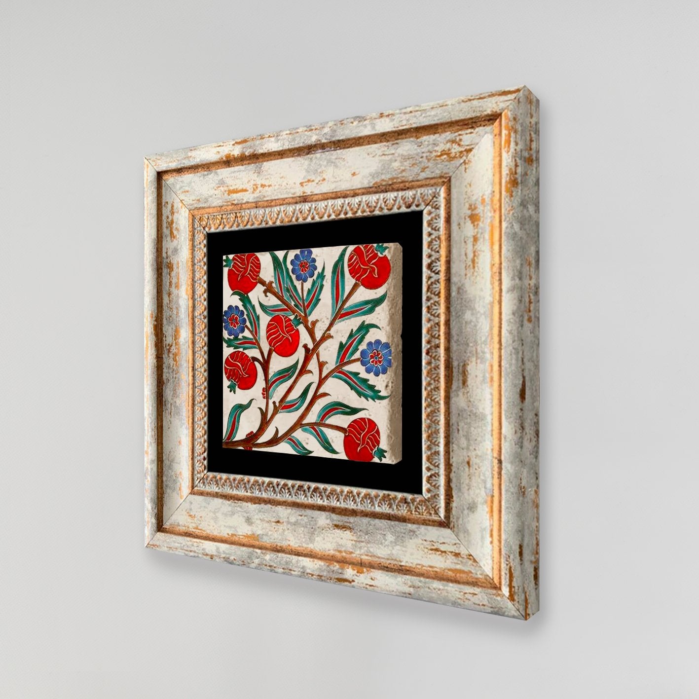 Quadro Decorativo em Pedra Natural com Moldura de Madeira - Impressão UV Multicolor 20x20cm