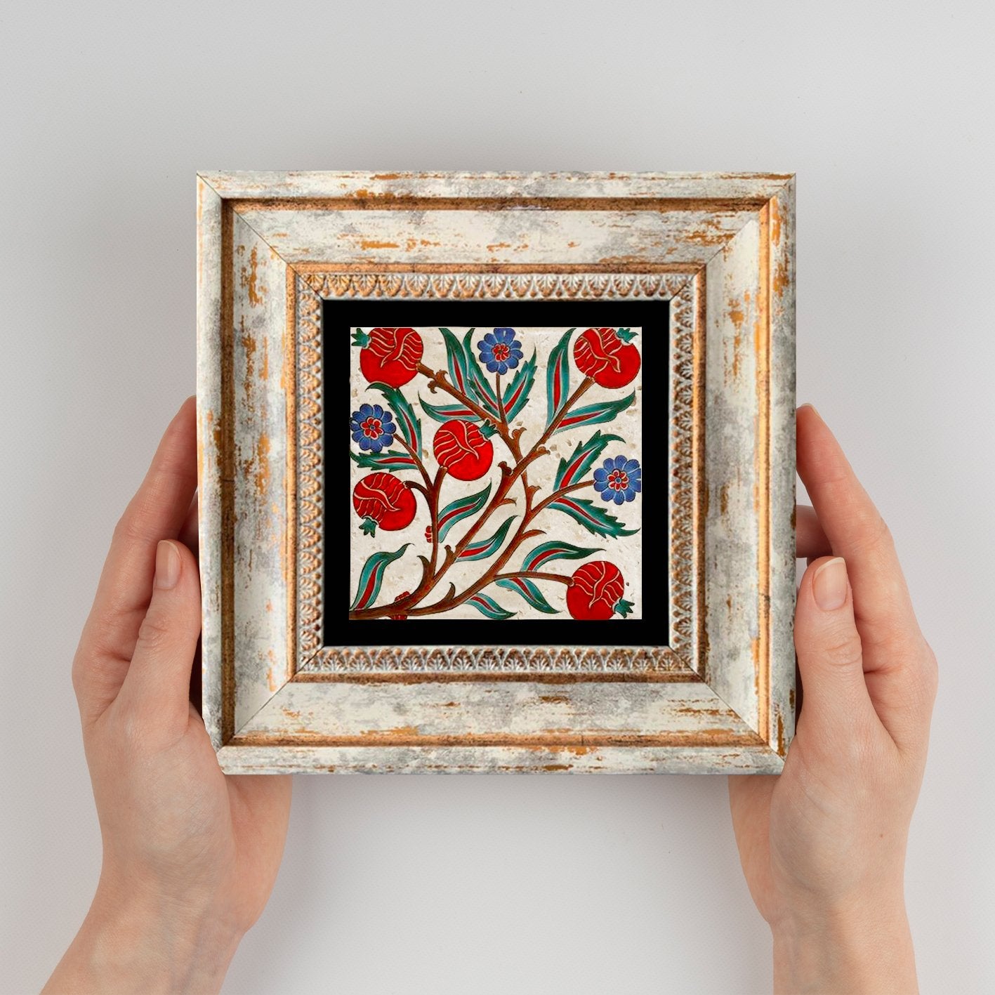 Quadro Decorativo em Pedra Natural com Moldura de Madeira - Impressão UV Multicolor 20x20cm