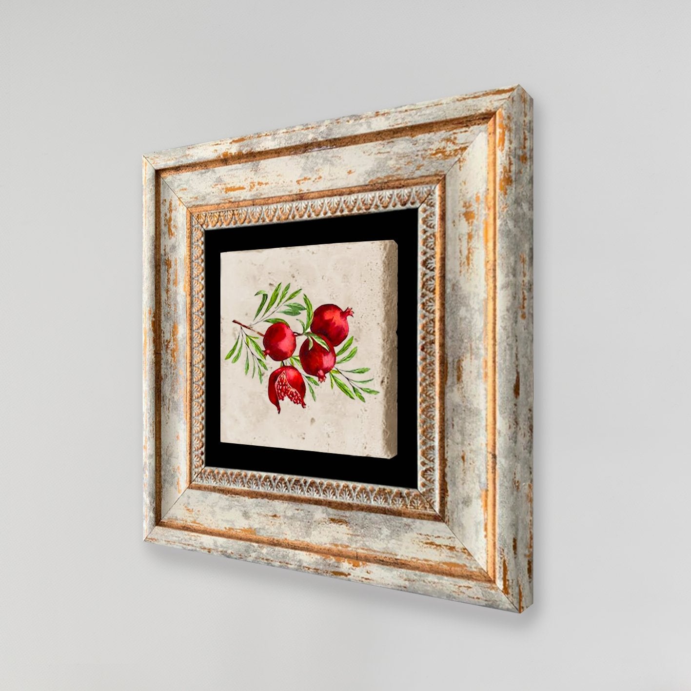 Quadro Decorativo em Pedra Natural com Moldura de Madeira - Impressão UV Multicolor 20x20cm