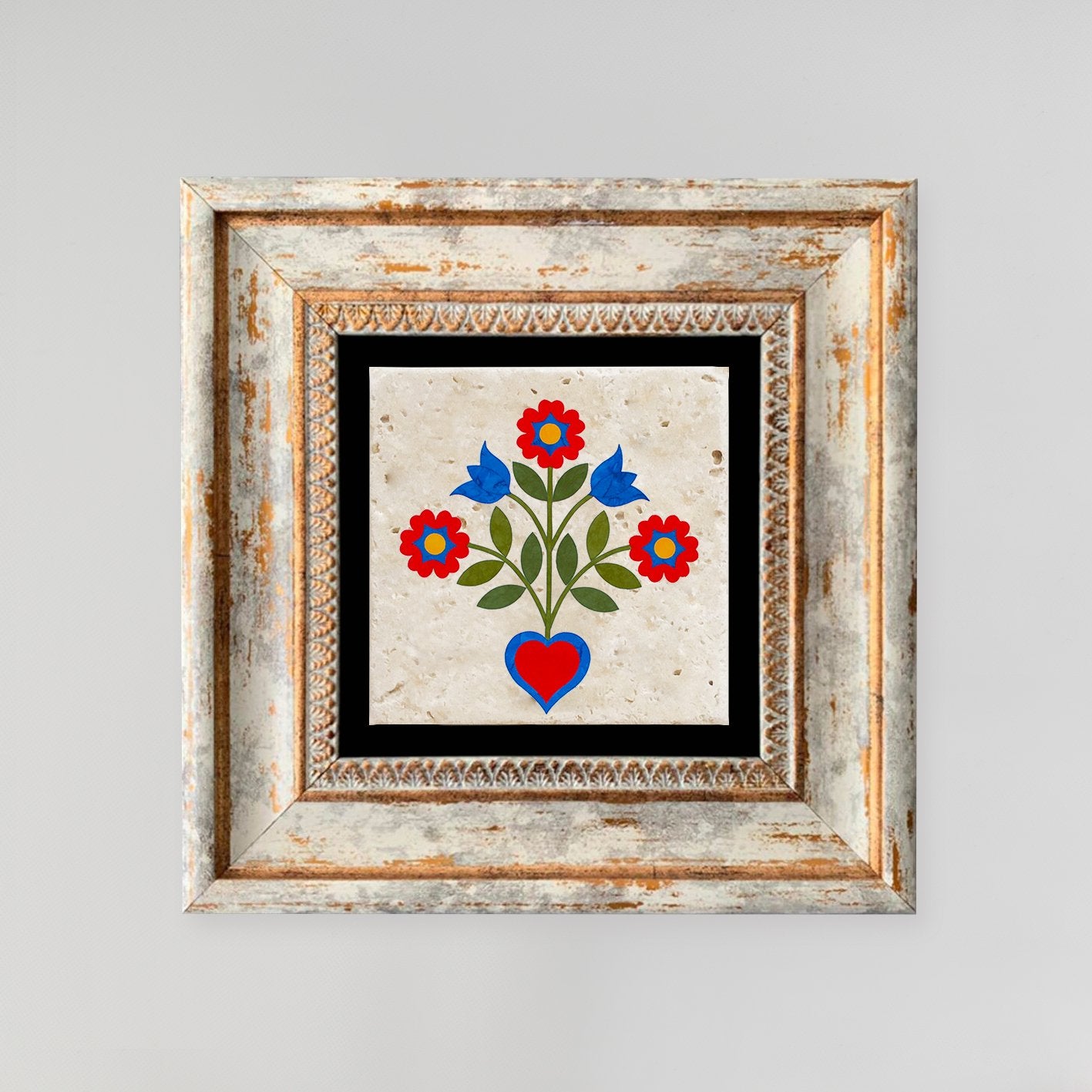 Quadro Decorativo em Pedra Natural com Moldura de Madeira - Impressão UV Multicolor 20x20cm