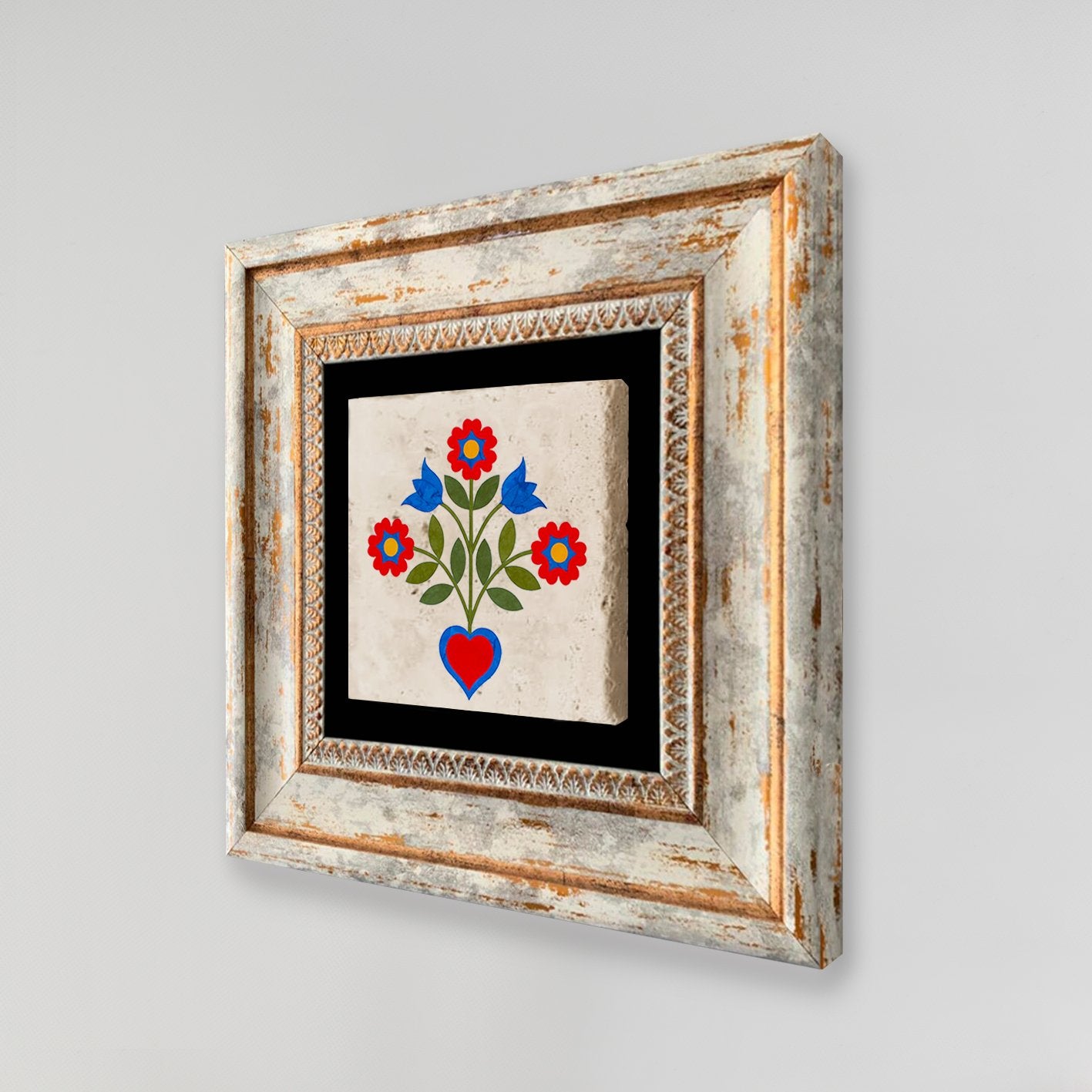 Quadro Decorativo em Pedra Natural com Moldura de Madeira - Impressão UV Multicolor 20x20cm