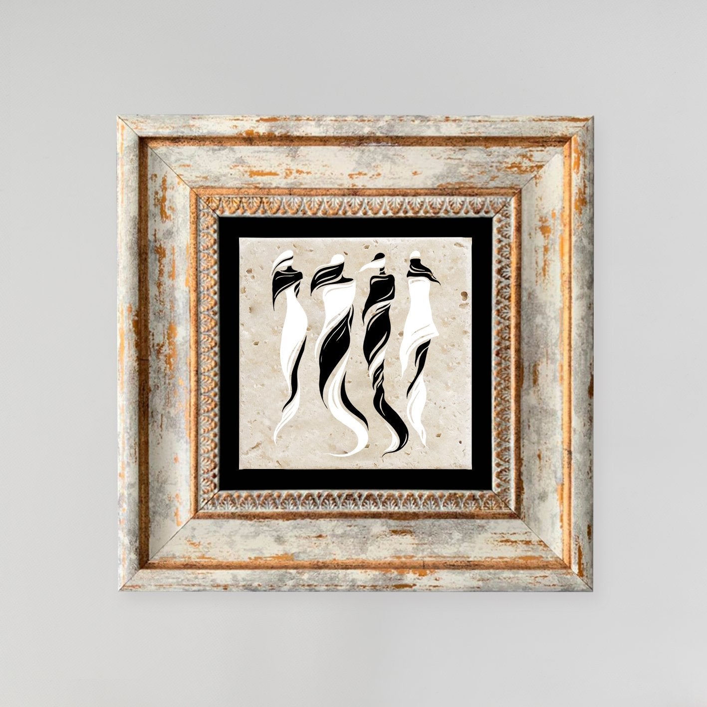 Quadro Decorativo em Pedra Natural com Moldura de Madeira - Impressão UV Multicolor 20x20cm