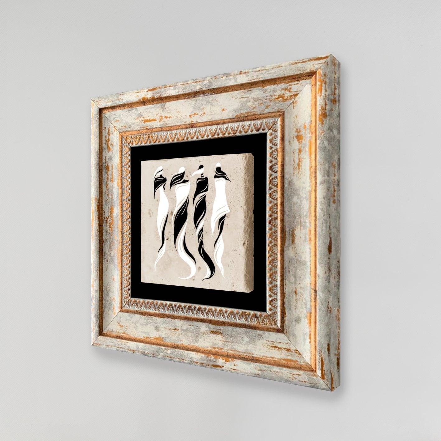 Quadro Decorativo em Pedra Natural com Moldura de Madeira - Impressão UV Multicolor 20x20cm