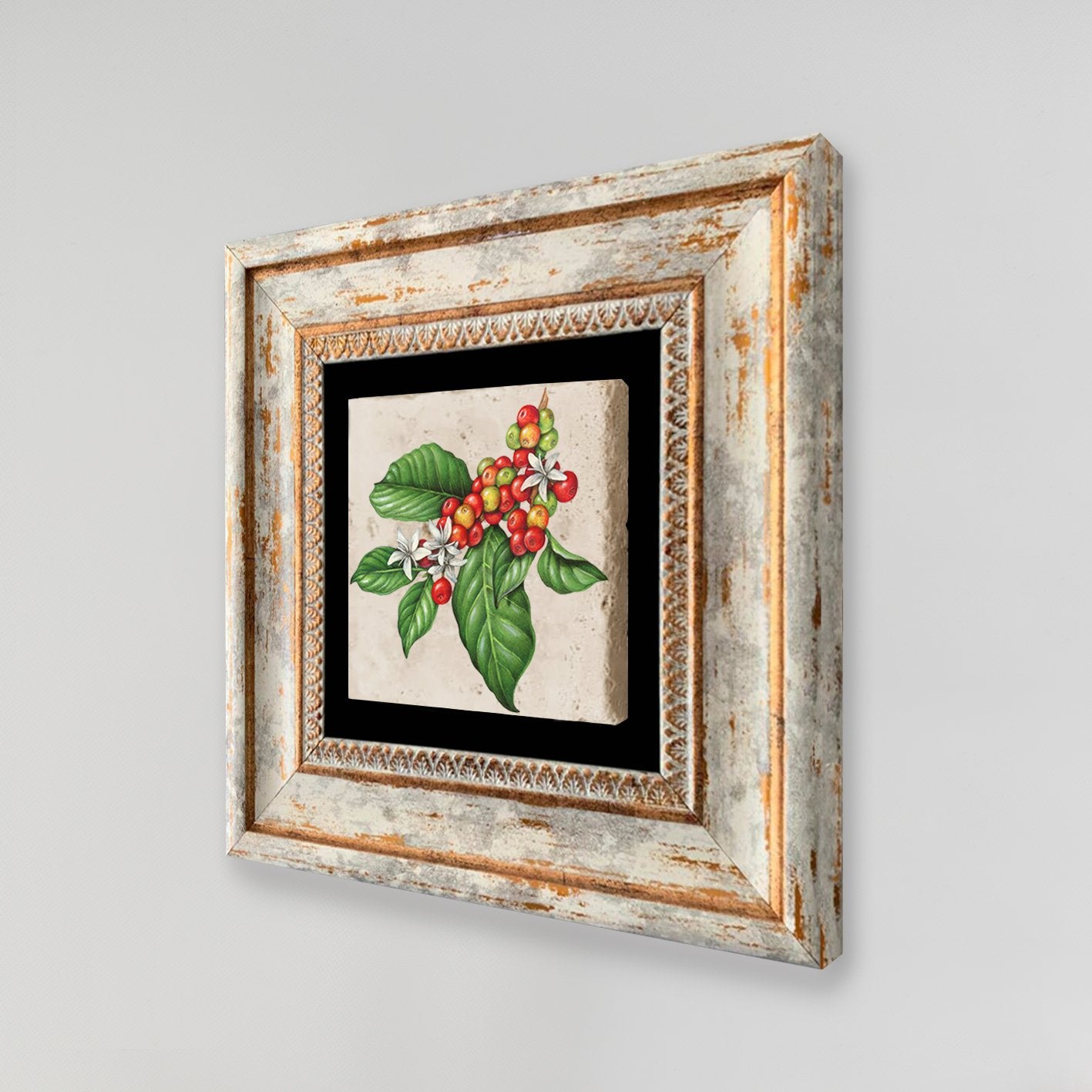 Pintura decorativa emoldurada – 20 x 20 cm – pedra e madeira