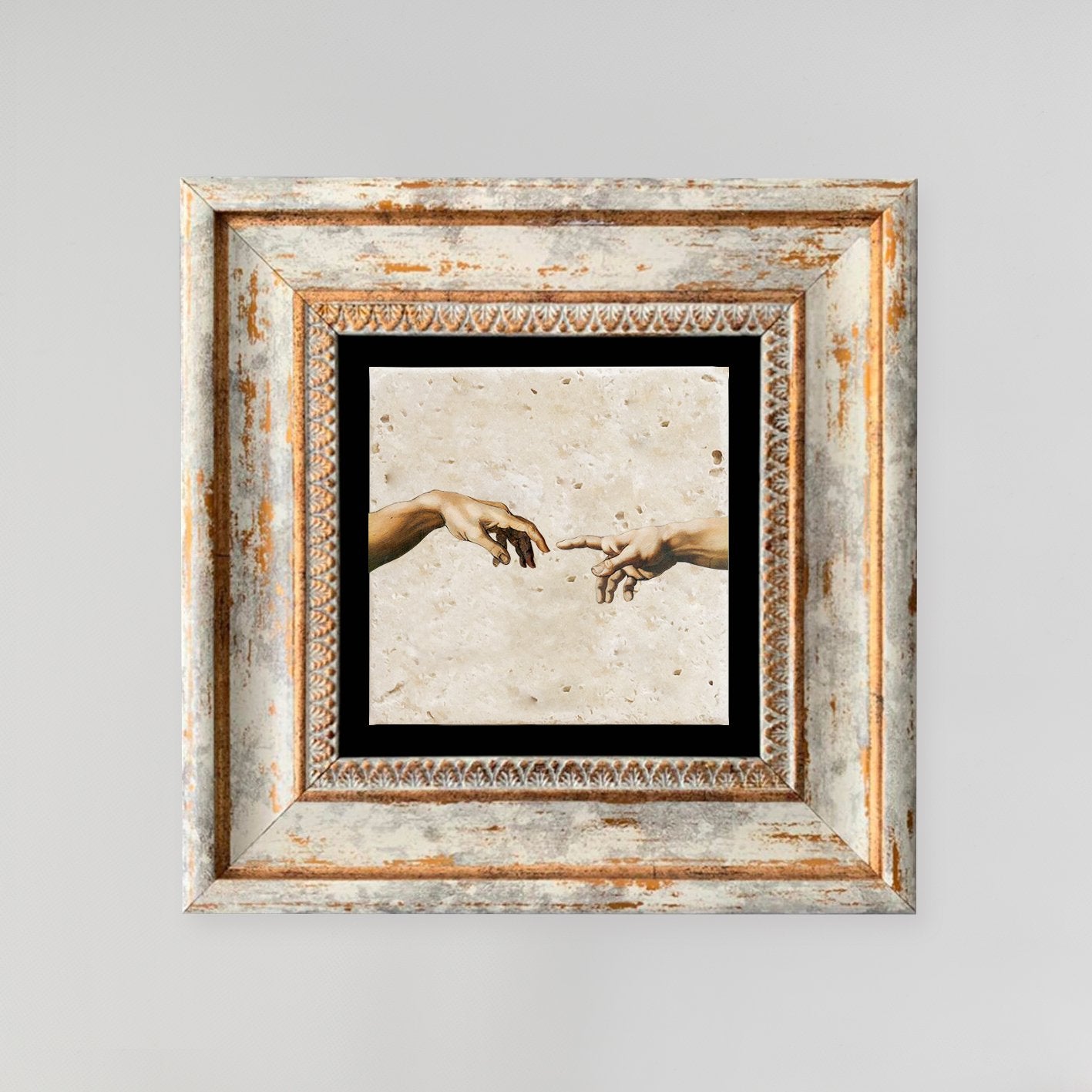 Quadro Decorativo em Pedra Natural com Moldura de Madeira - Impressão UV Multicolor 20x20cm