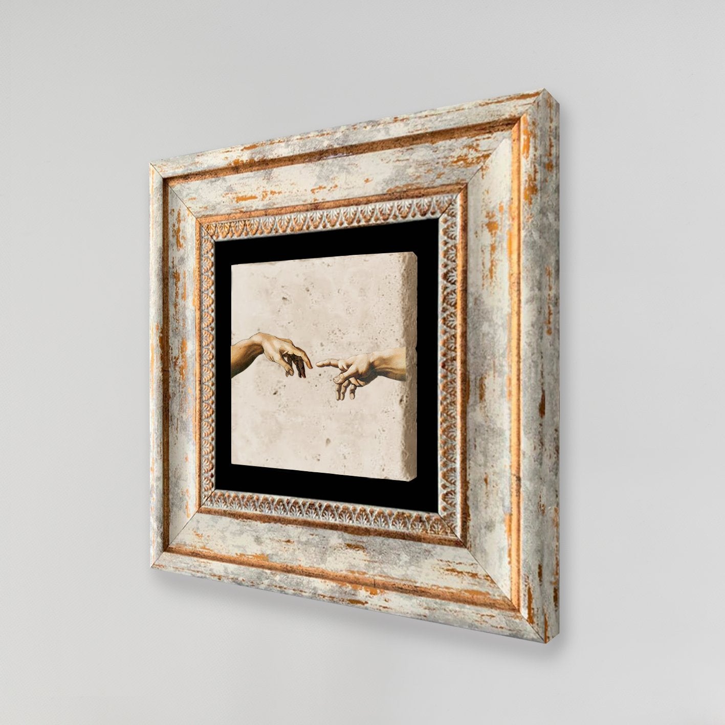 Quadro Decorativo em Pedra Natural com Moldura de Madeira - Impressão UV Multicolor 20x20cm