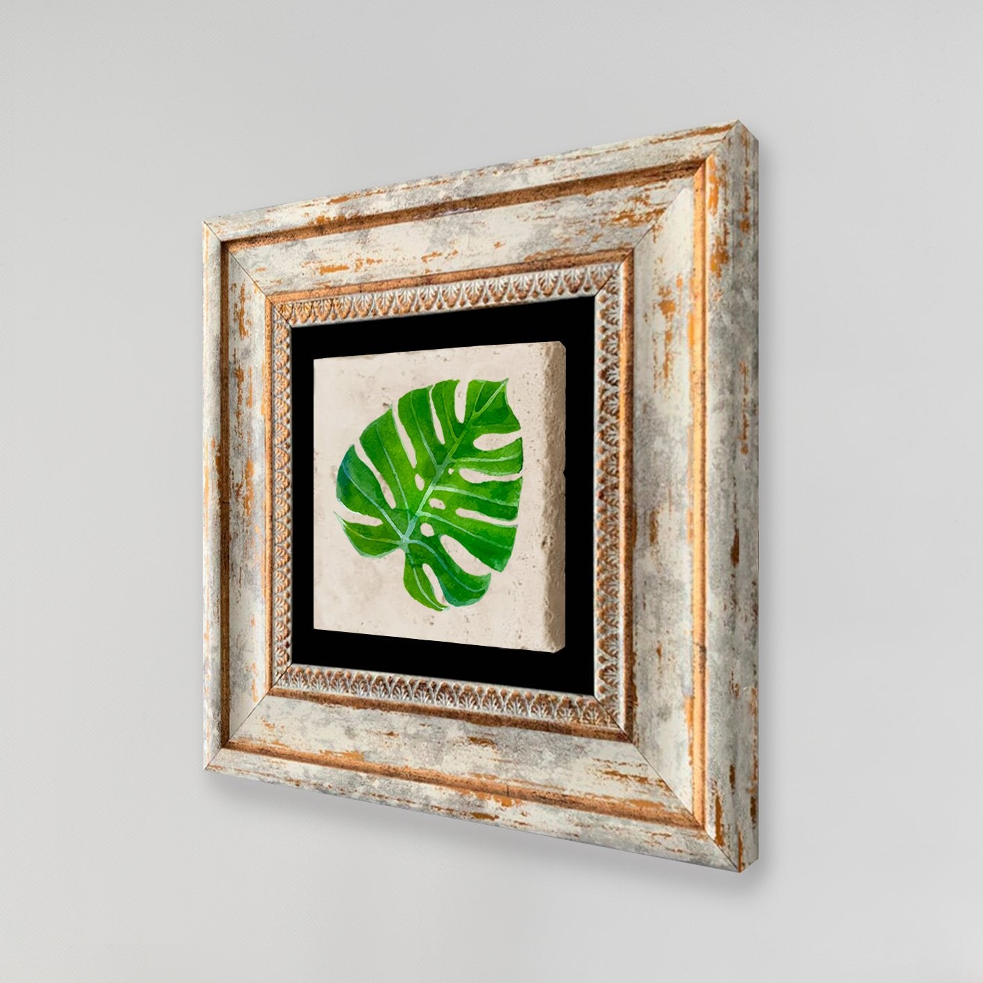 Quadro Decorativo em Pedra Natural com Moldura de Madeira - Impressão UV Multicolor 20x20cm