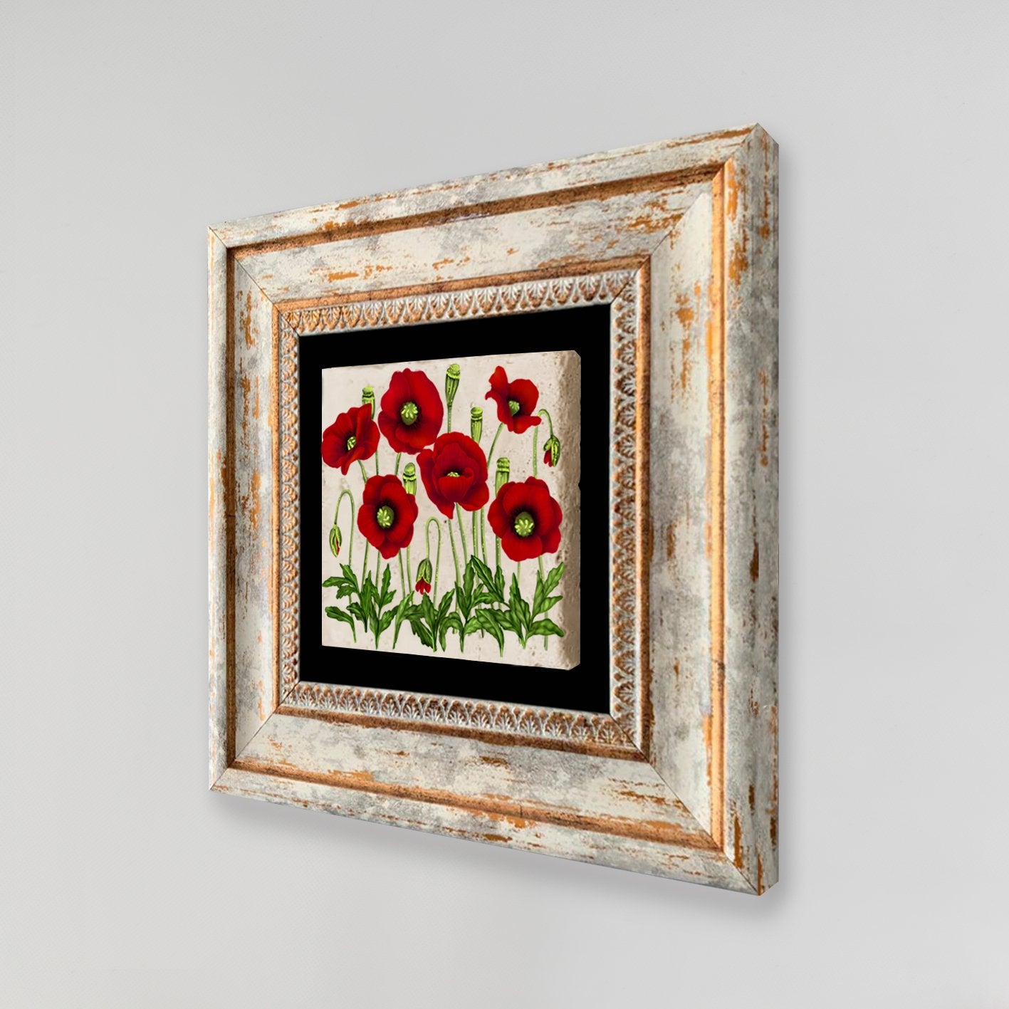 Pintura decorativa emoldurada – 20 x 20 cm – Pedra e madeira