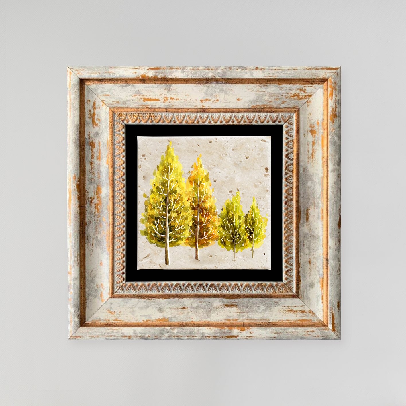 Quadro Decorativo em Pedra Natural com Moldura de Madeira - Impressão UV Multicolor 20x20cm