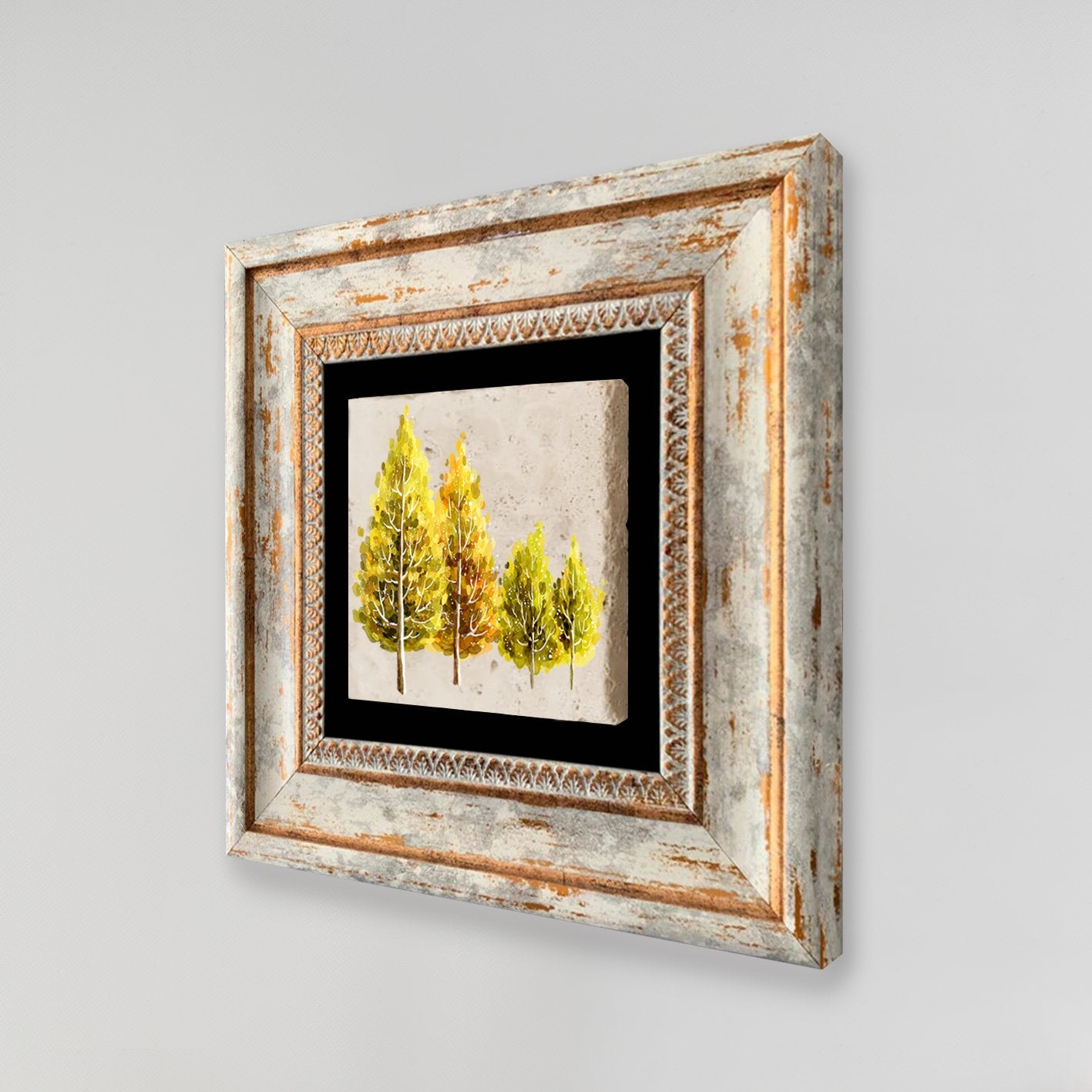 Quadro Decorativo em Pedra Natural com Moldura de Madeira - Impressão UV Multicolor 20x20cm