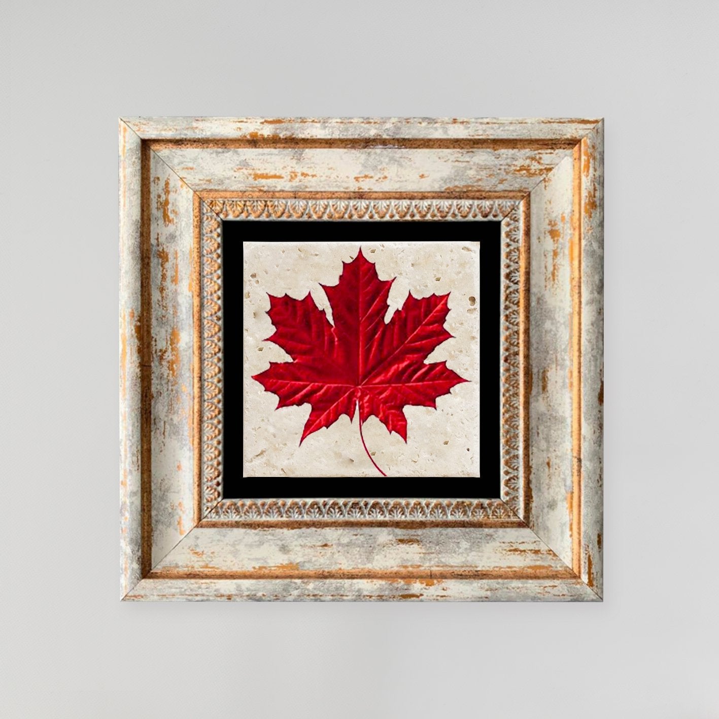 Quadro Decorativo em Pedra Natural com Moldura de Madeira - Impressão UV Multicolor 20x20cm