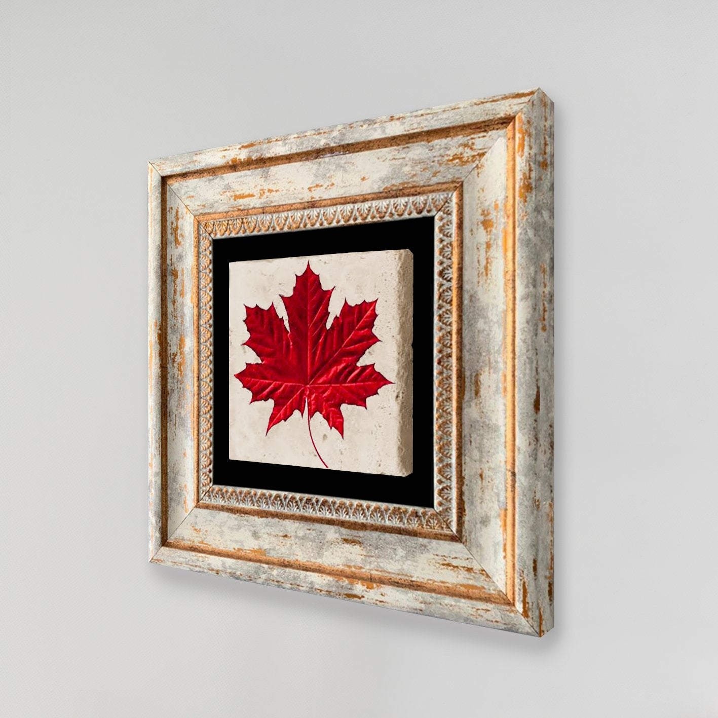 Quadro Decorativo em Pedra Natural com Moldura de Madeira - Impressão UV Multicolor 20x20cm