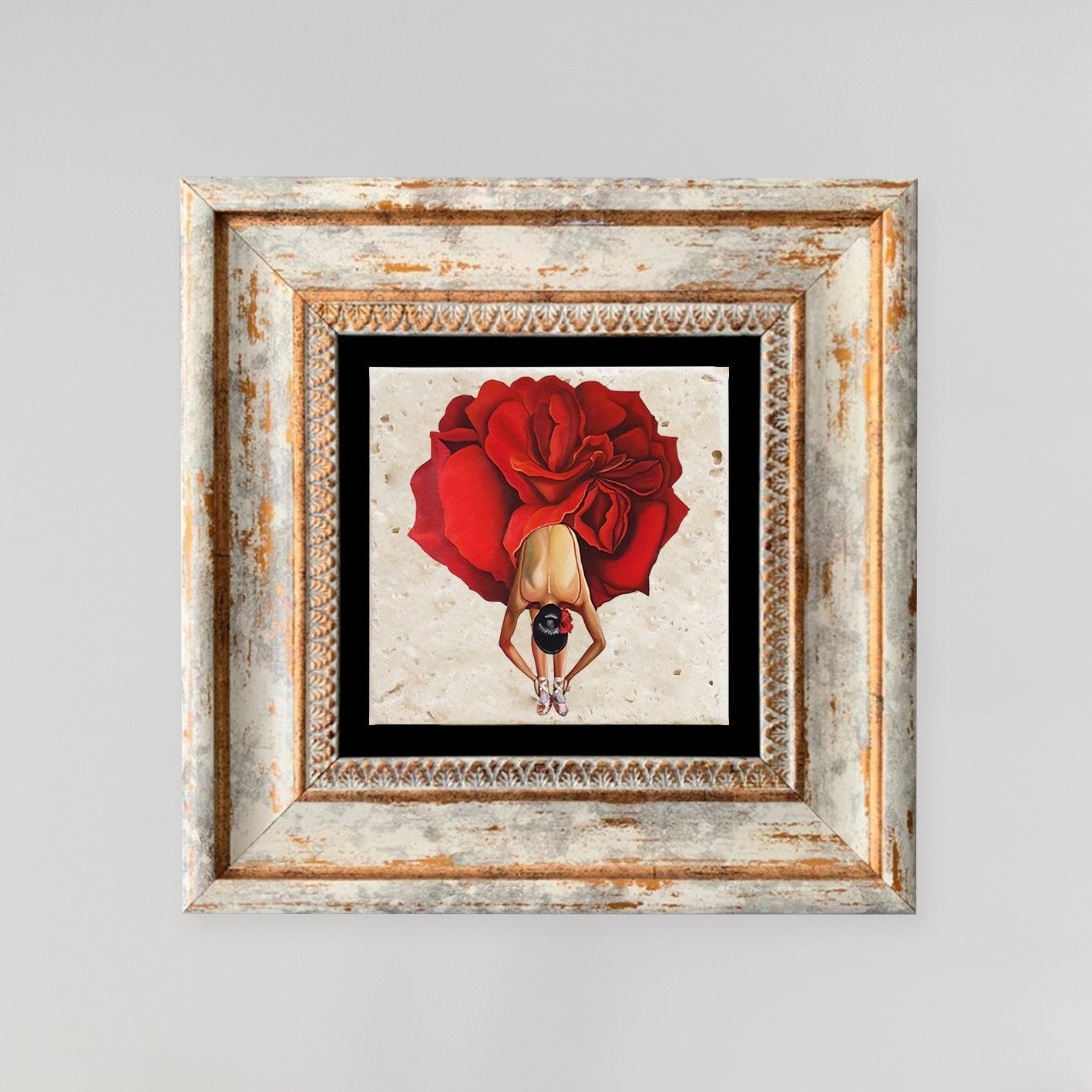 Quadro Decorativo em Pedra Natural com Moldura de Madeira - Impressão UV Multicolor 20x20cm