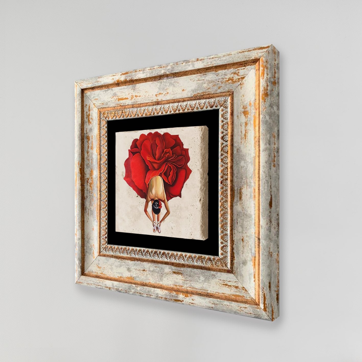 Quadro Decorativo em Pedra Natural com Moldura de Madeira - Impressão UV Multicolor 20x20cm