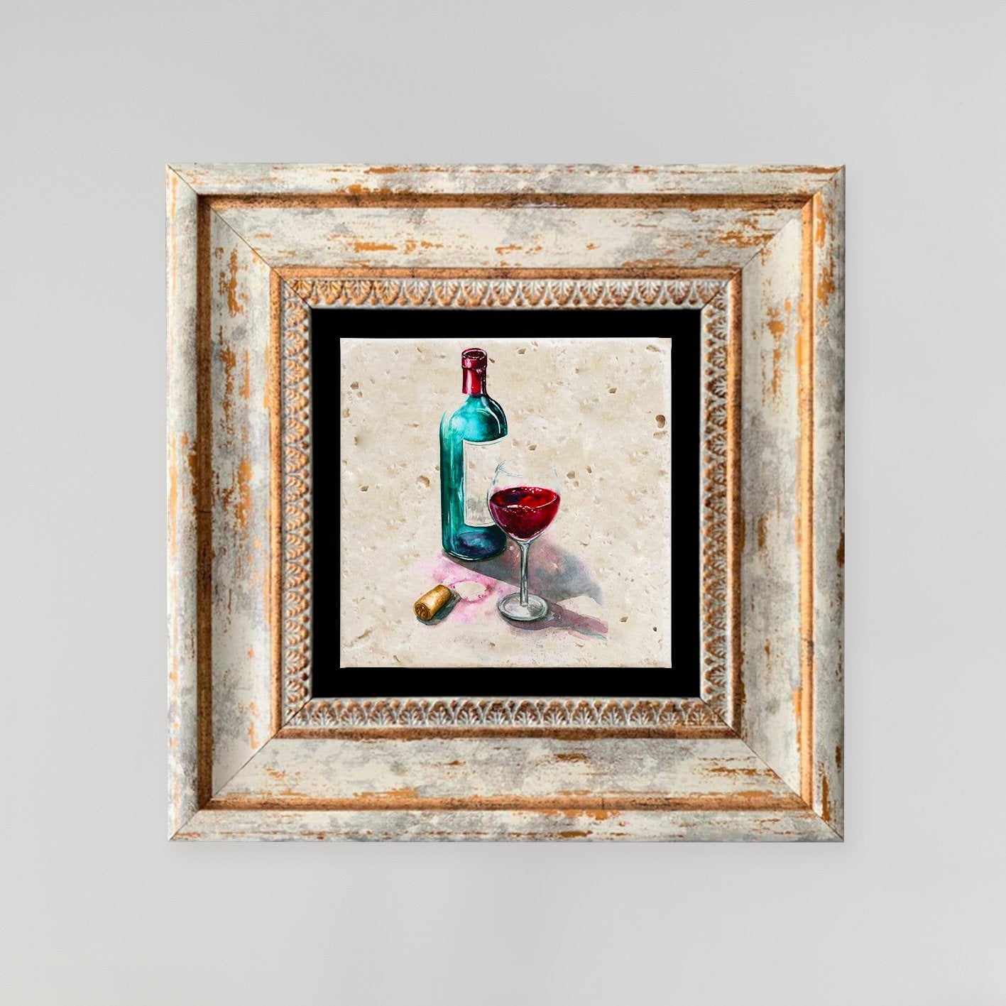 Quadro Decorativo em Pedra Natural com Moldura de Madeira - Impressão UV Multicolor 20x20cm