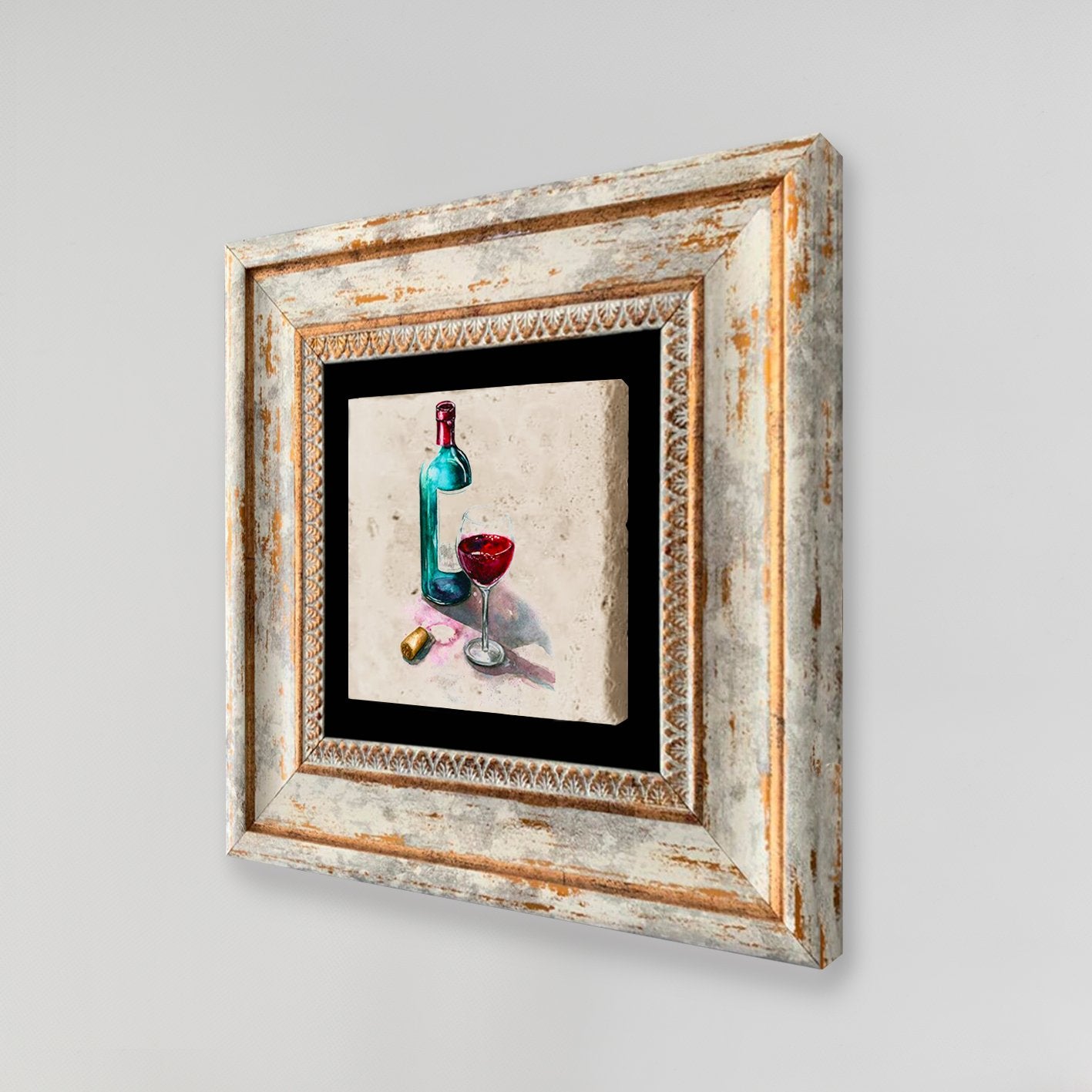 Quadro Decorativo em Pedra Natural com Moldura de Madeira - Impressão UV Multicolor 20x20cm