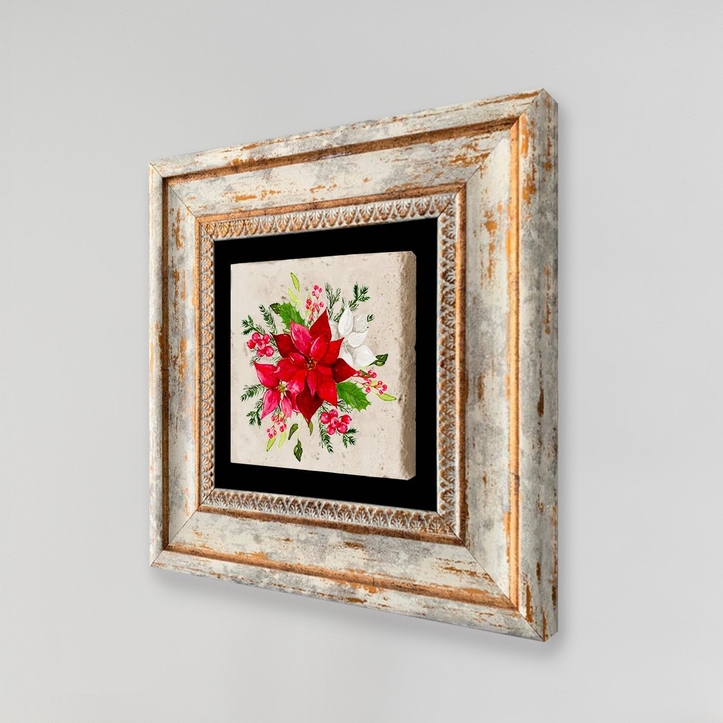 Quadro Decorativo em Pedra Natural com Moldura de Madeira - Impressão UV Multicolor 20x20cm