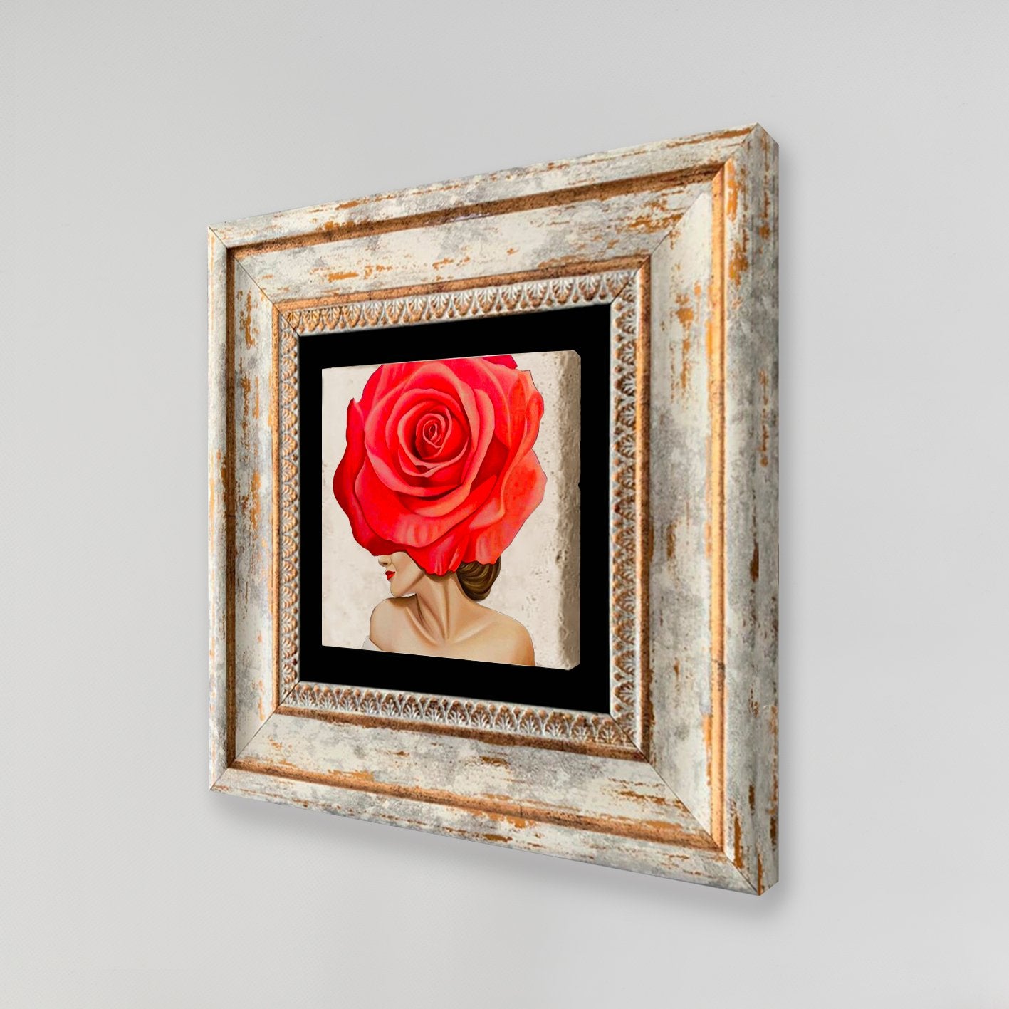 Quadro Decorativo em Pedra Natural com Moldura de Madeira - Impressão UV Multicolor 20x20cm