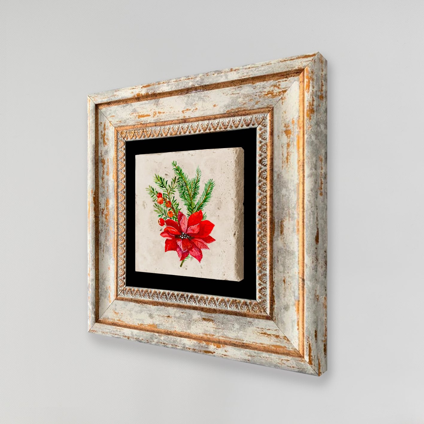 Quadro Decorativo em Pedra Natural com Moldura de Madeira - Impressão UV Multicolor 20x20cm