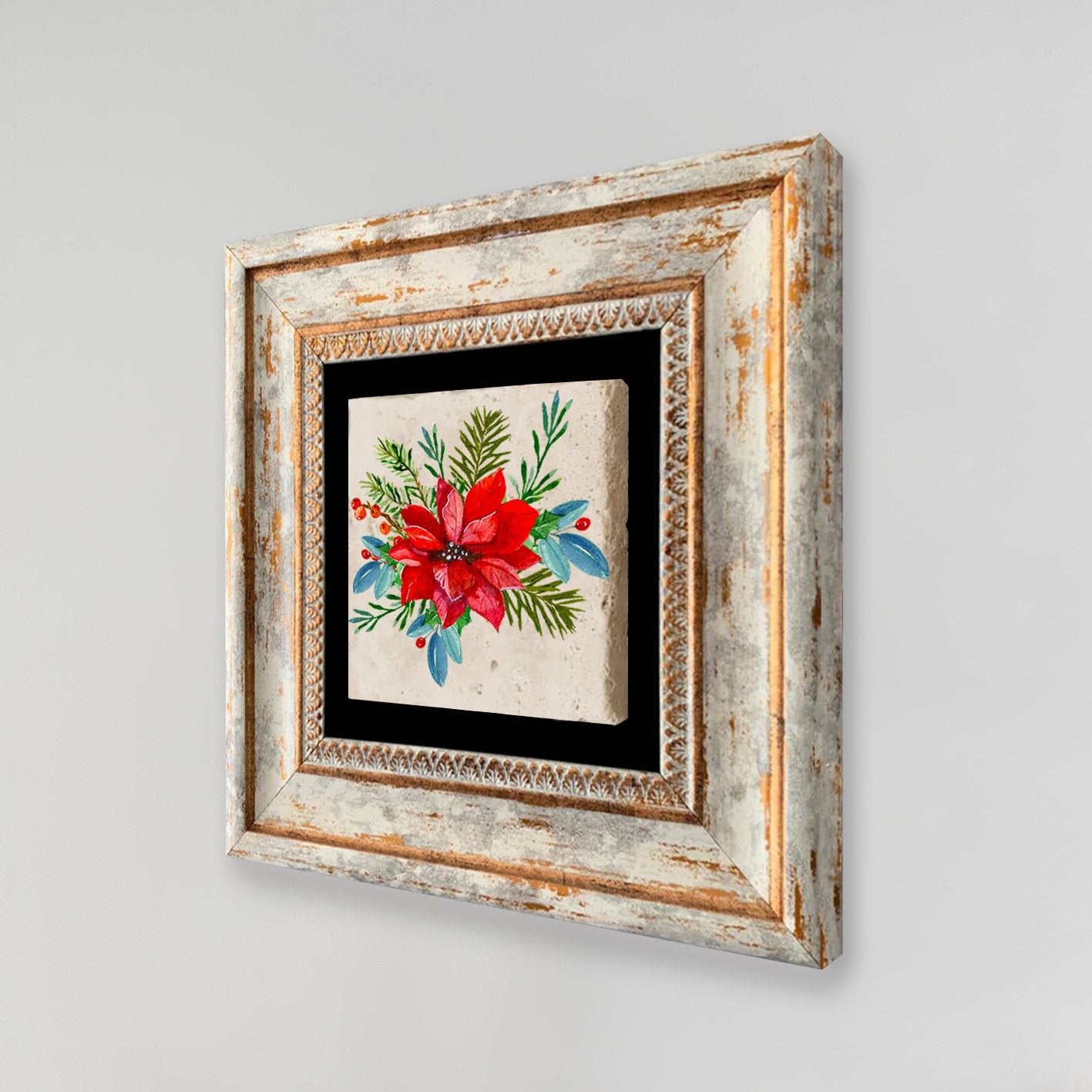 Quadro Decorativo em Pedra Natural com Moldura de Madeira - Impressão UV Multicolor 20x20cm