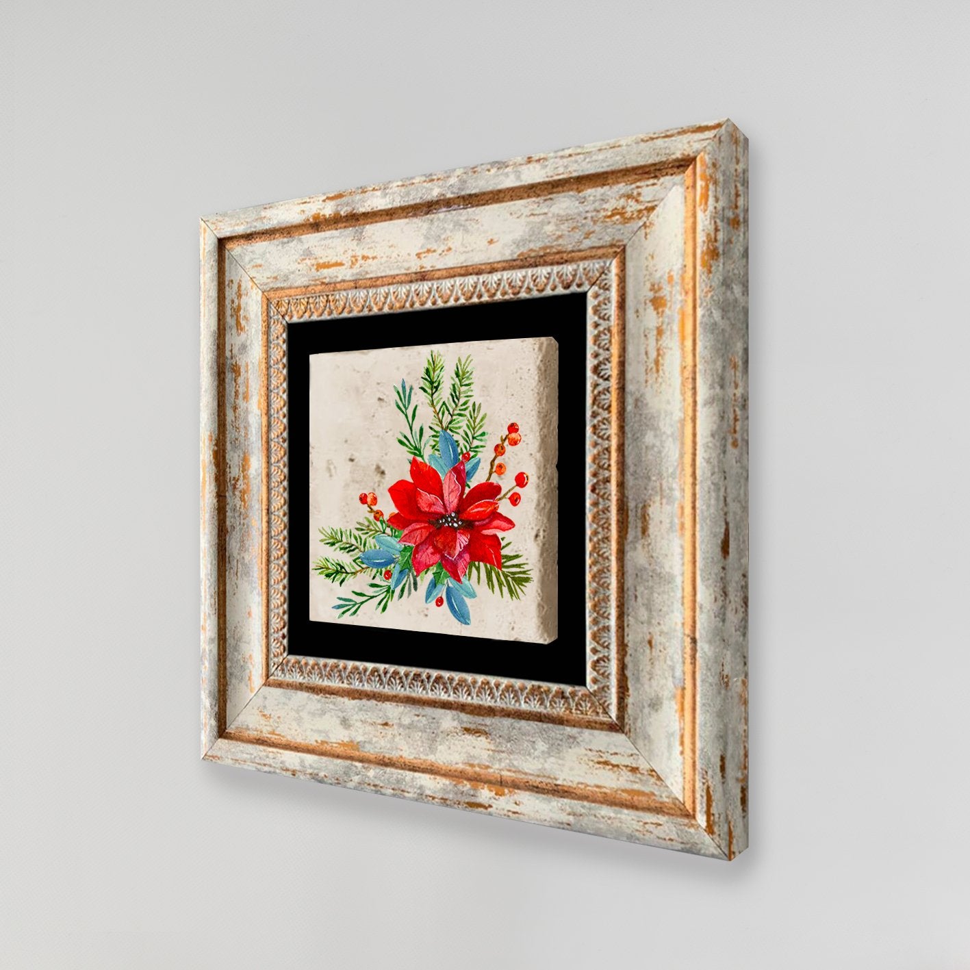 Quadro Decorativo em Pedra Natural com Moldura de Madeira - Impressão UV Multicolor 20x20cm