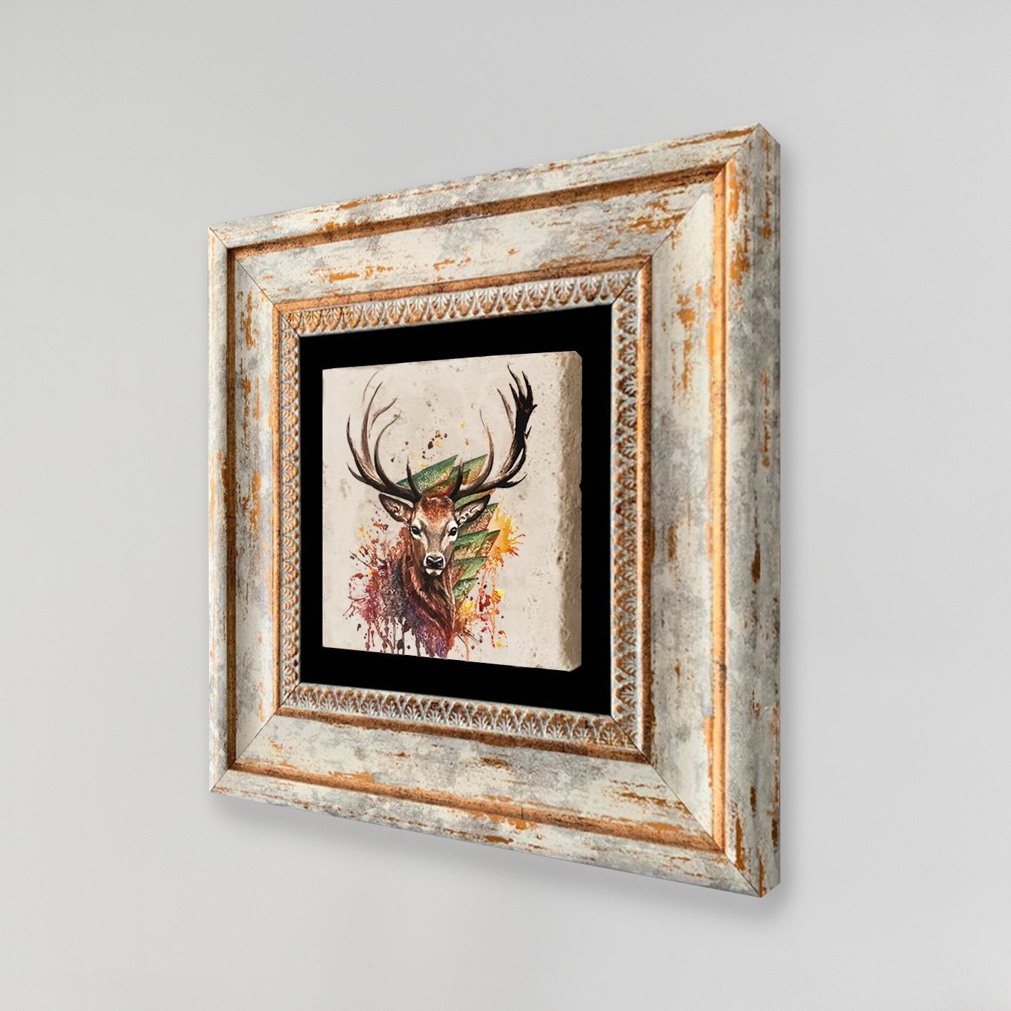 Quadro decorativo emoldurado – 20 x 20 cm – 100% pedra e 100% madeira