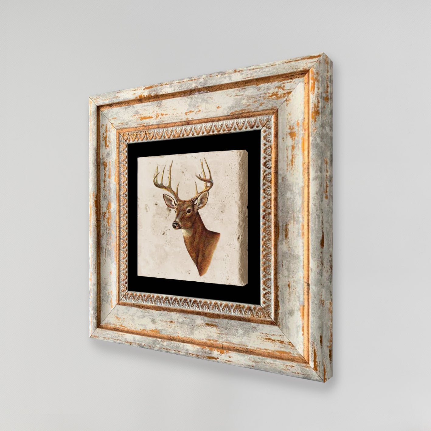 Quadro Decorativo em Pedra Natural com Moldura de Madeira - Impressão UV Multicolor 20x20cm