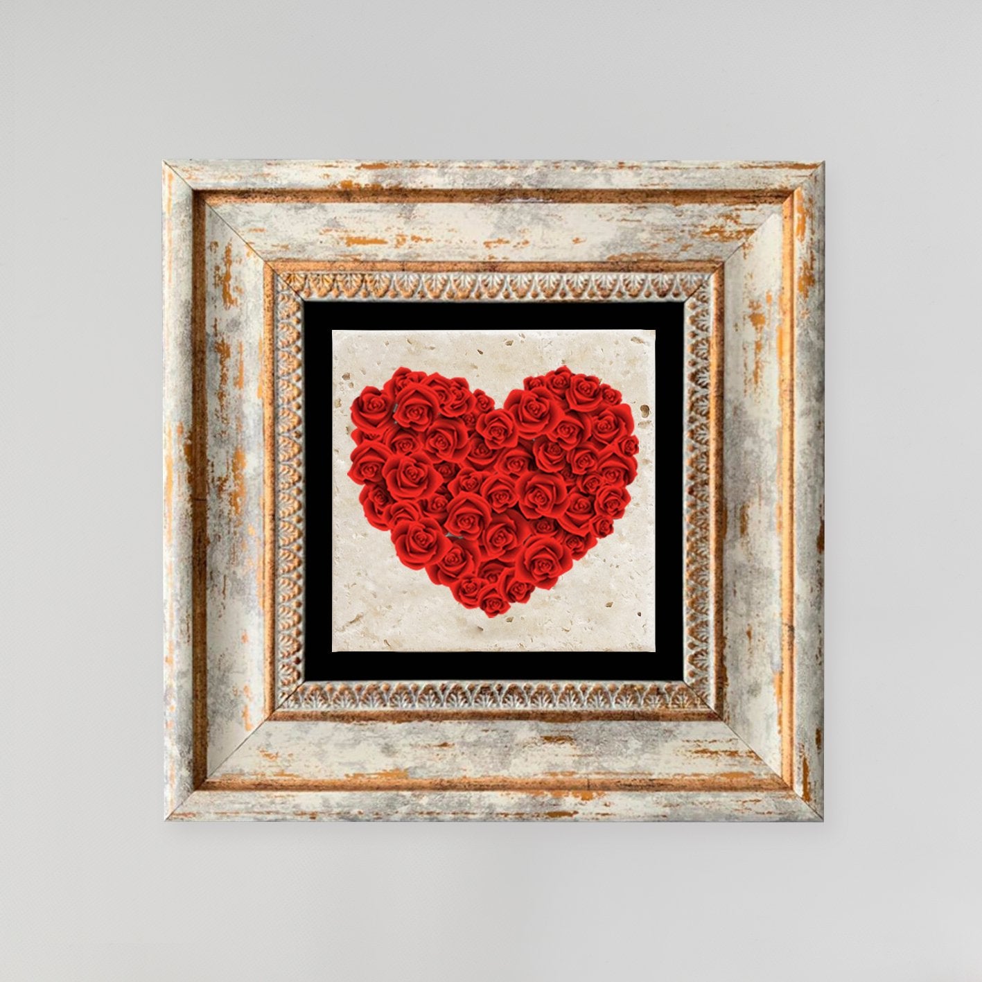 Quadro Decorativo em Pedra Natural com Moldura de Madeira - Impressão UV Multicolor 20x20cm